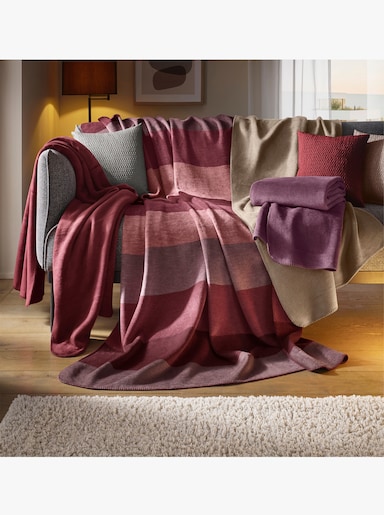 Biederlack Wohndecke - malve-dunkelrot-gestreift