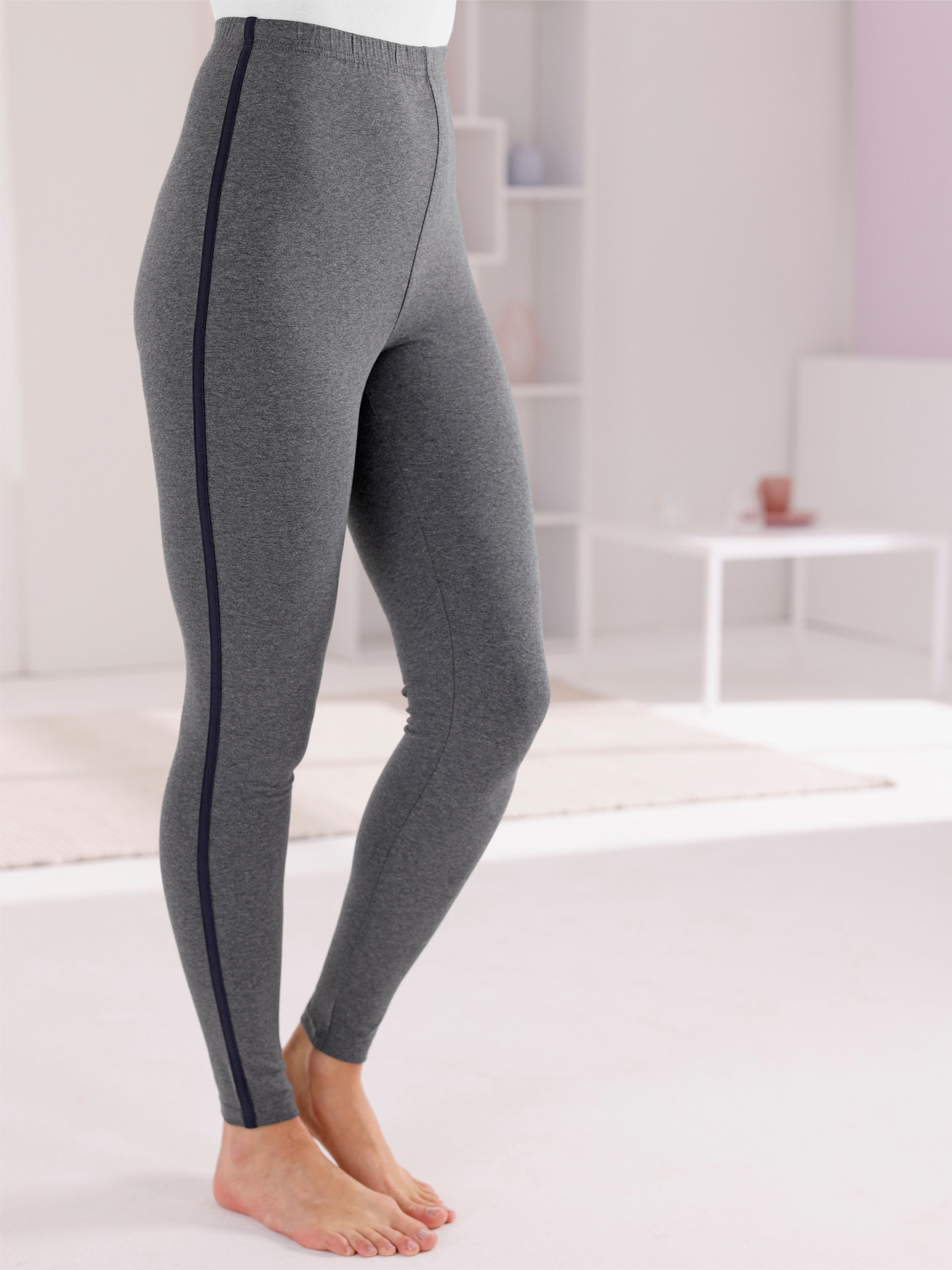 feel good Leggings mit seitlicher Paspel - marine + anthrazit-meliert