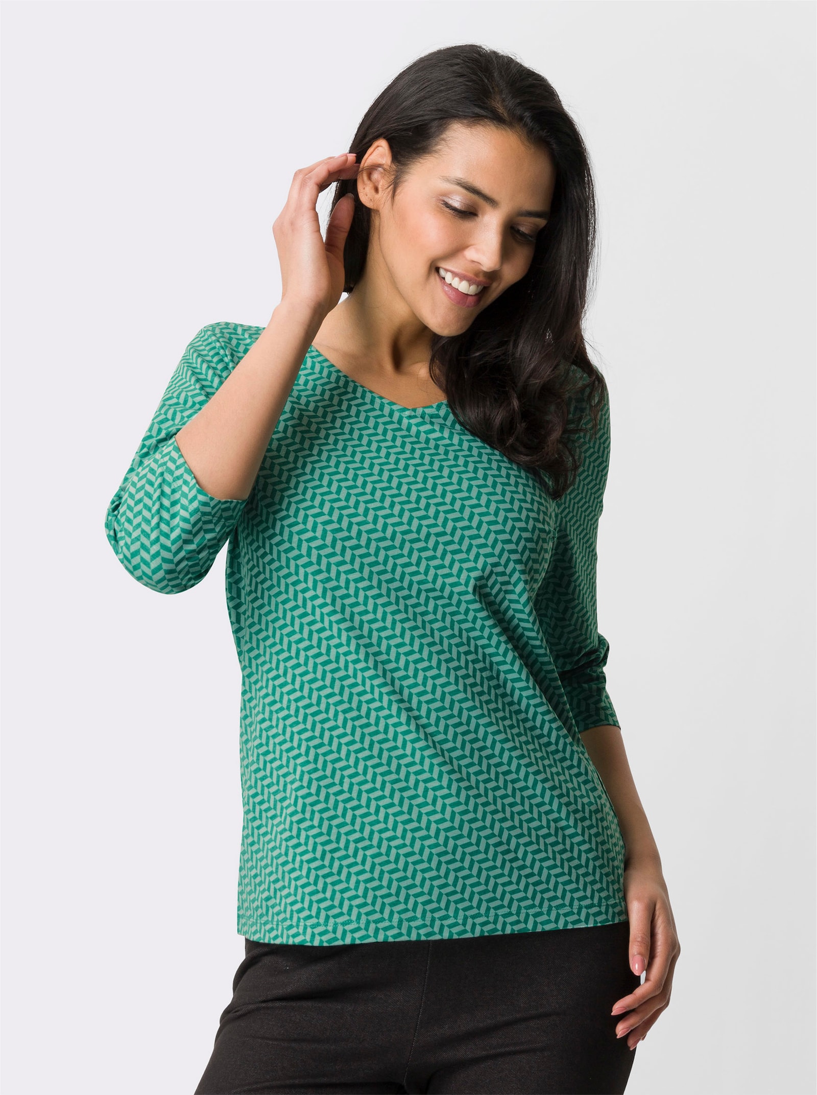 3/4-Arm-Shirt mit Minimal-Druck - smaragd-salbei