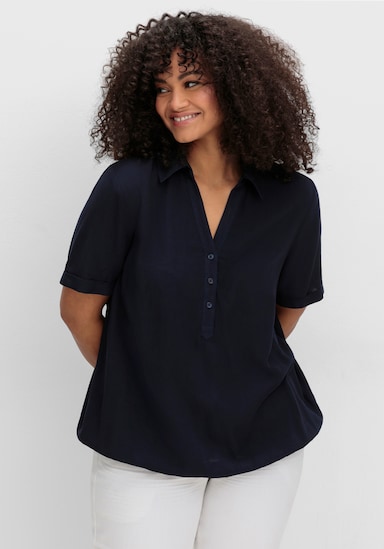 sheego Tunique à col chemise ouvert - bleu foncé