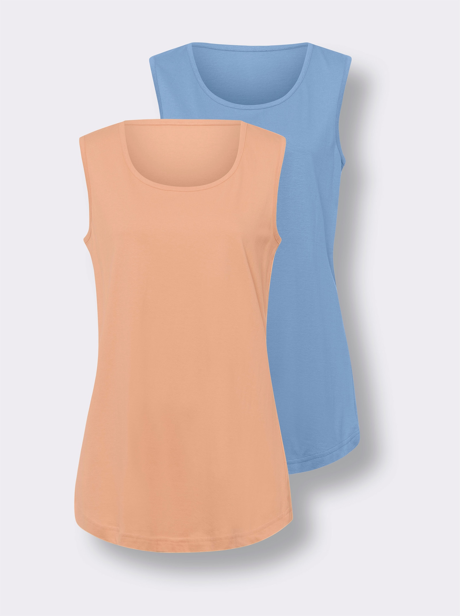 Longtop mit abgerundetem Saum - himmelblau + apricot