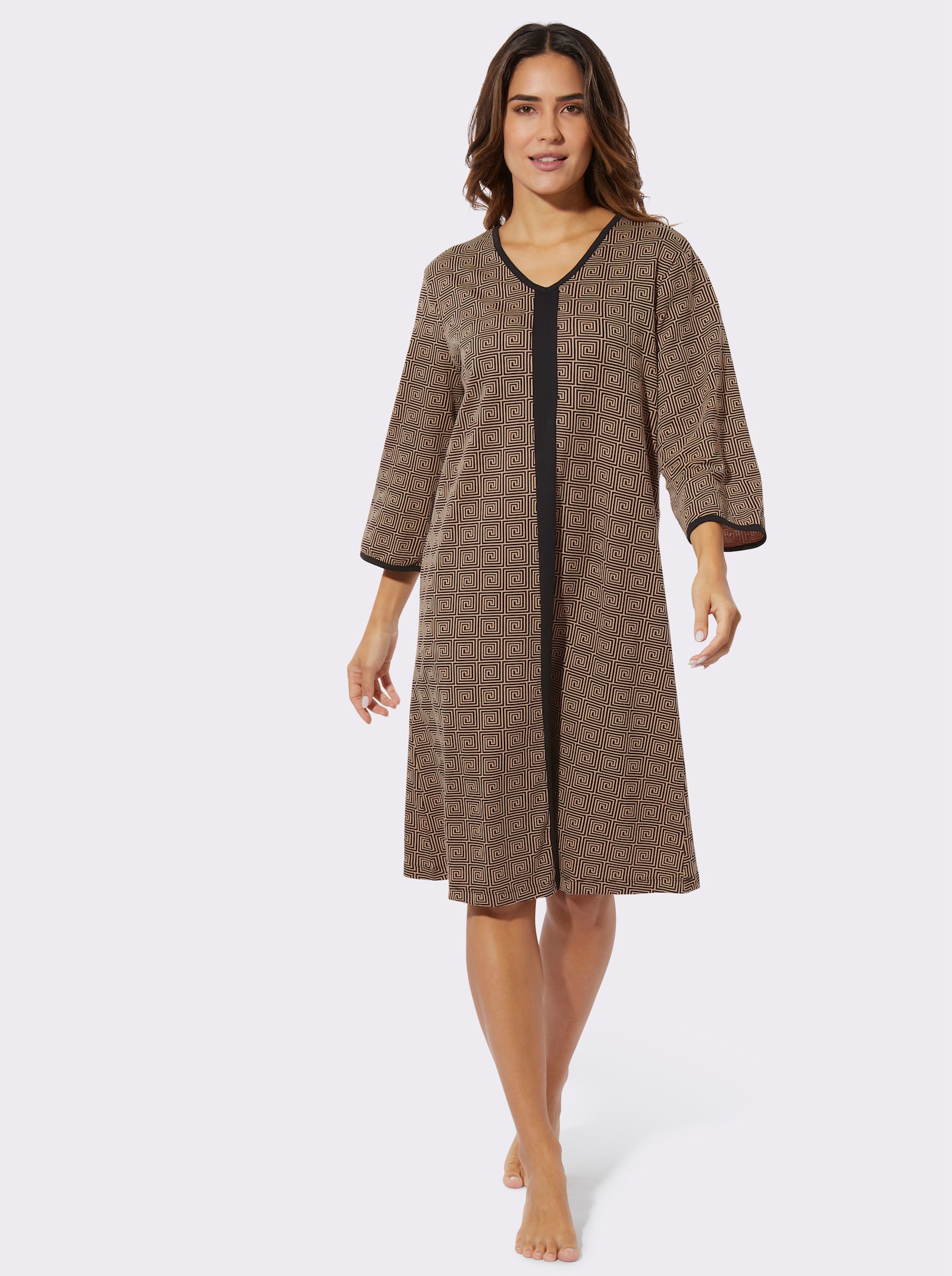 Nachthemd in A-Form - schwarz-camel-bedruckt