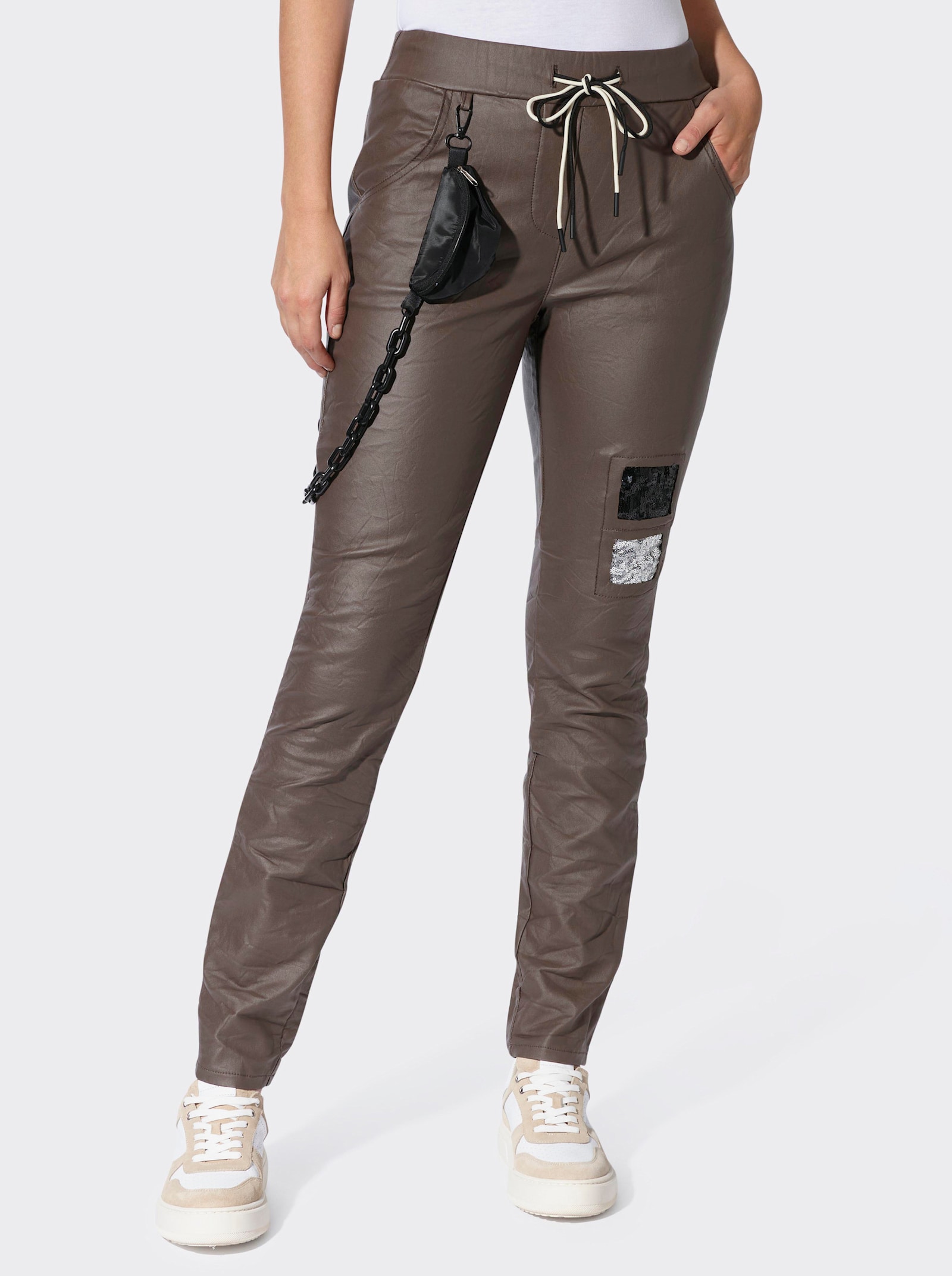 heine Broek met paillettenversiering - chocolade