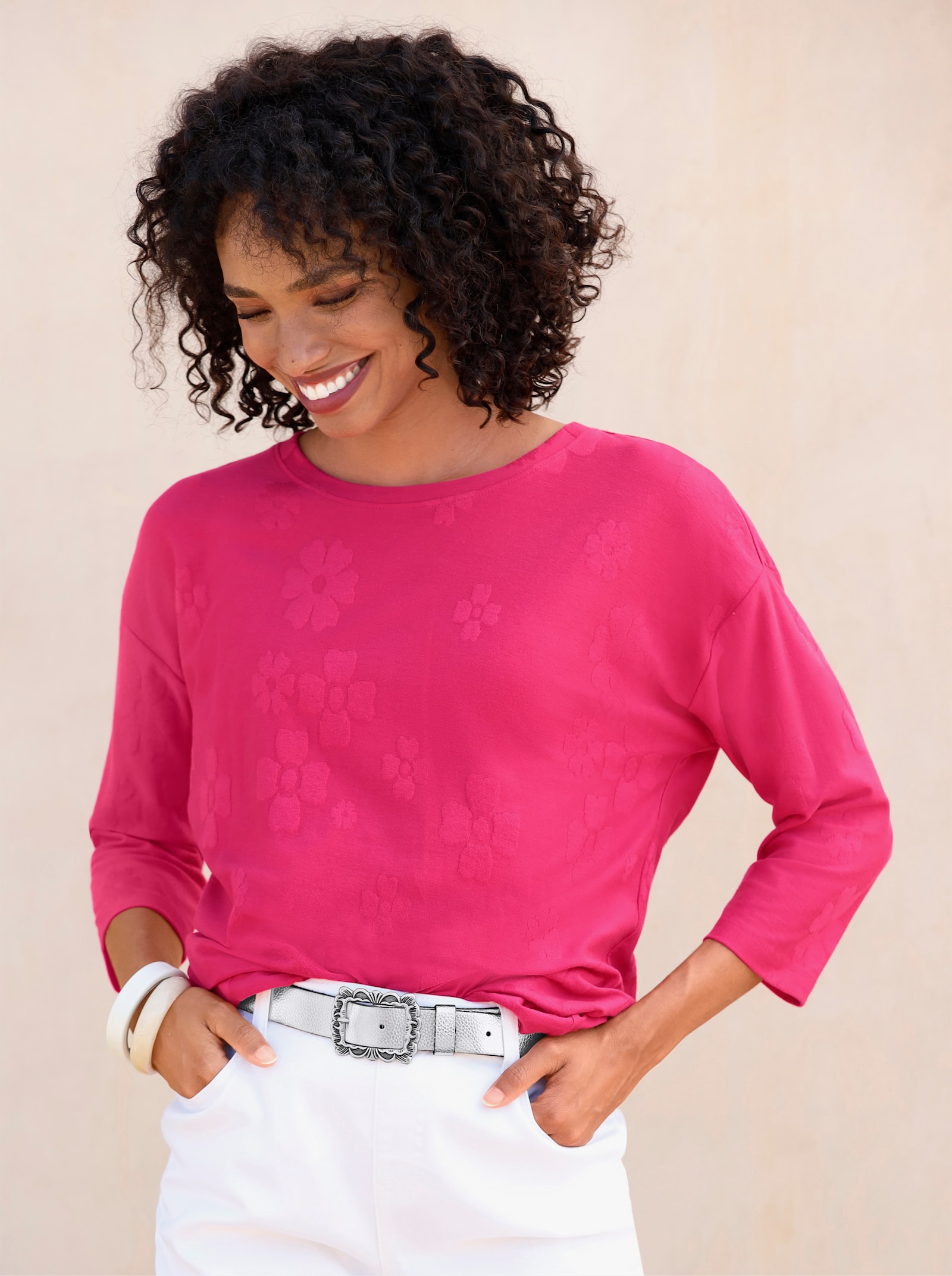 heine Shirt mit Jacquard-Muster - pink-gemustert
