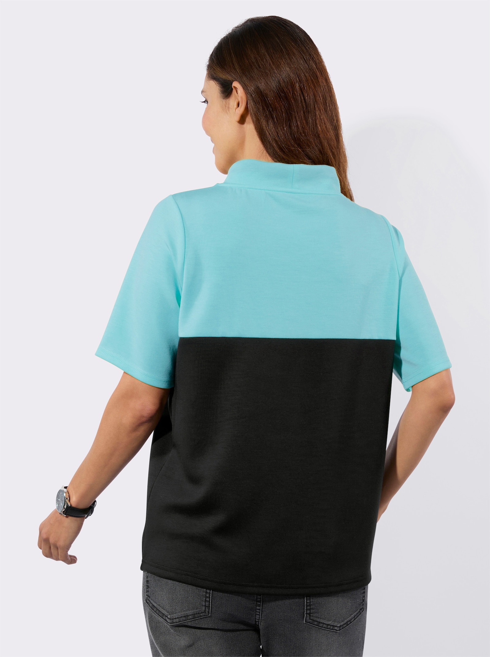 Shirt met opstaande kraag en letterprint - aquamarine/zwart