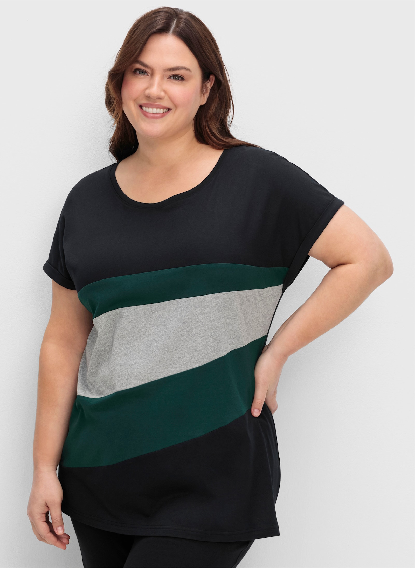 sheego Oversize-Shirt mit markanten Streifen - tiefgrün