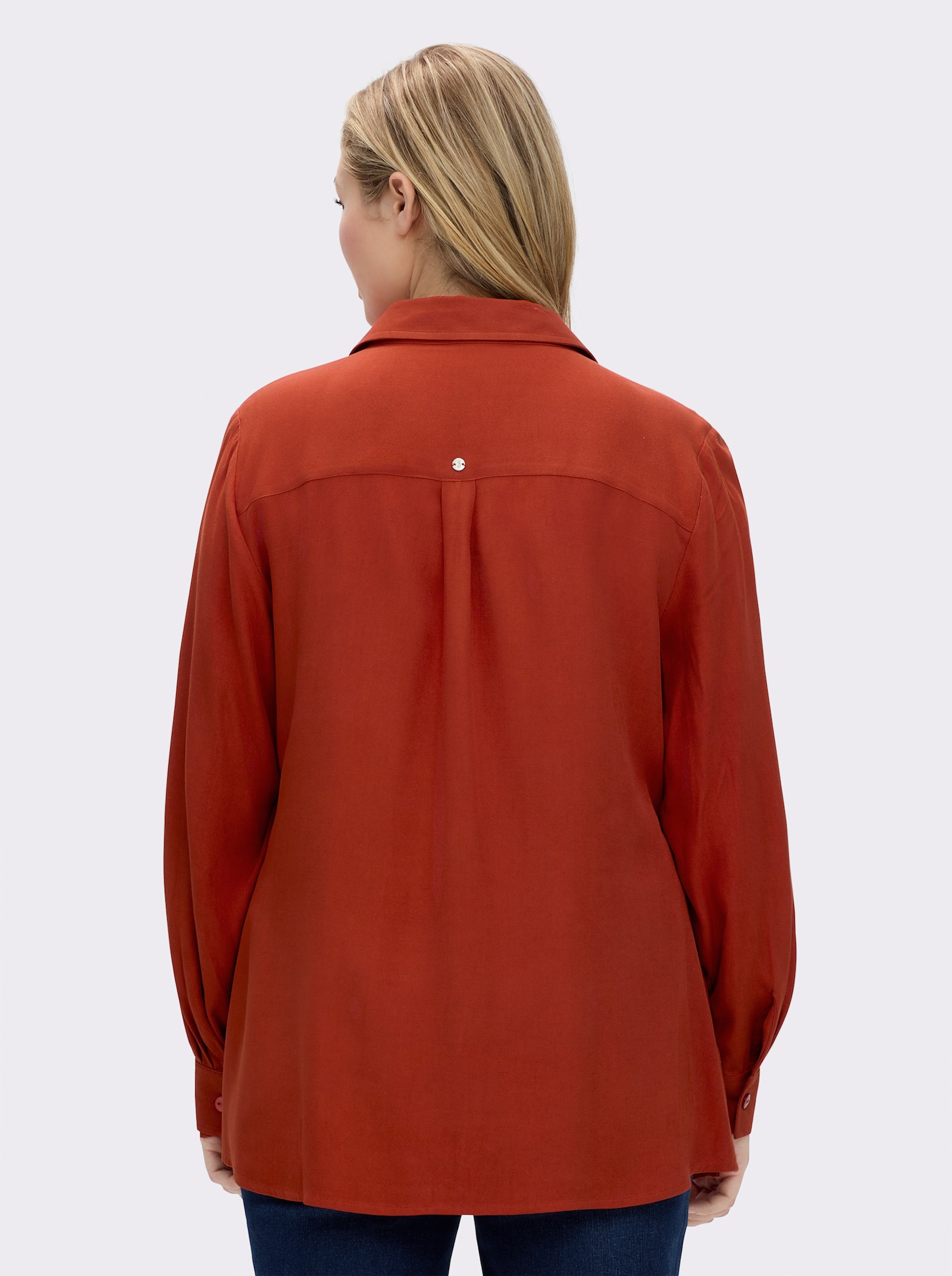 sheego Hemdbluse mit Krempelärmeln - rostrot