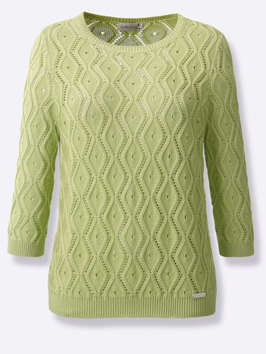Ajourpullover mit Rippabschlüssen - pistazie