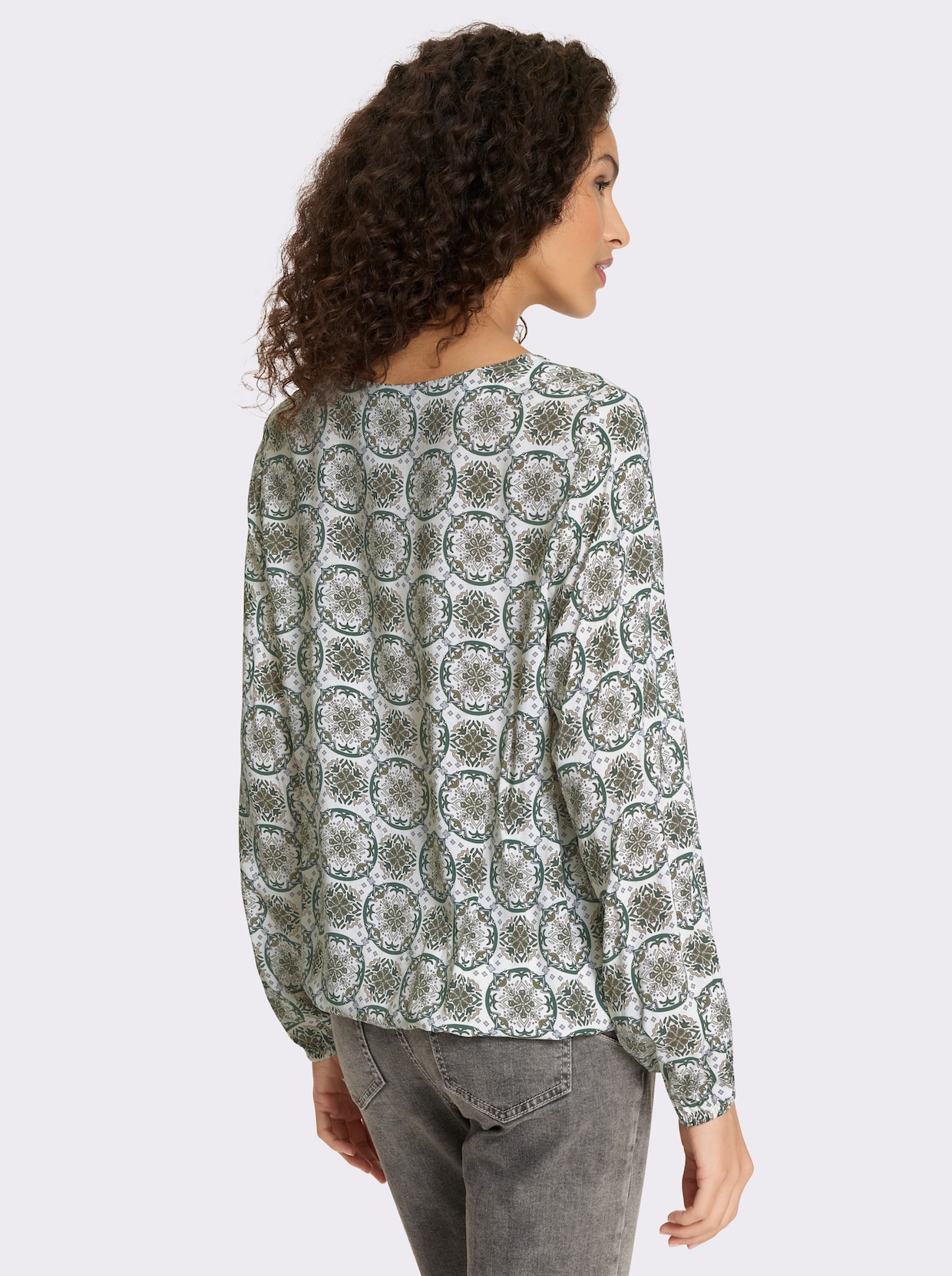 heine Druckbluse mit Faltenpartie - khaki-sand-bedruckt