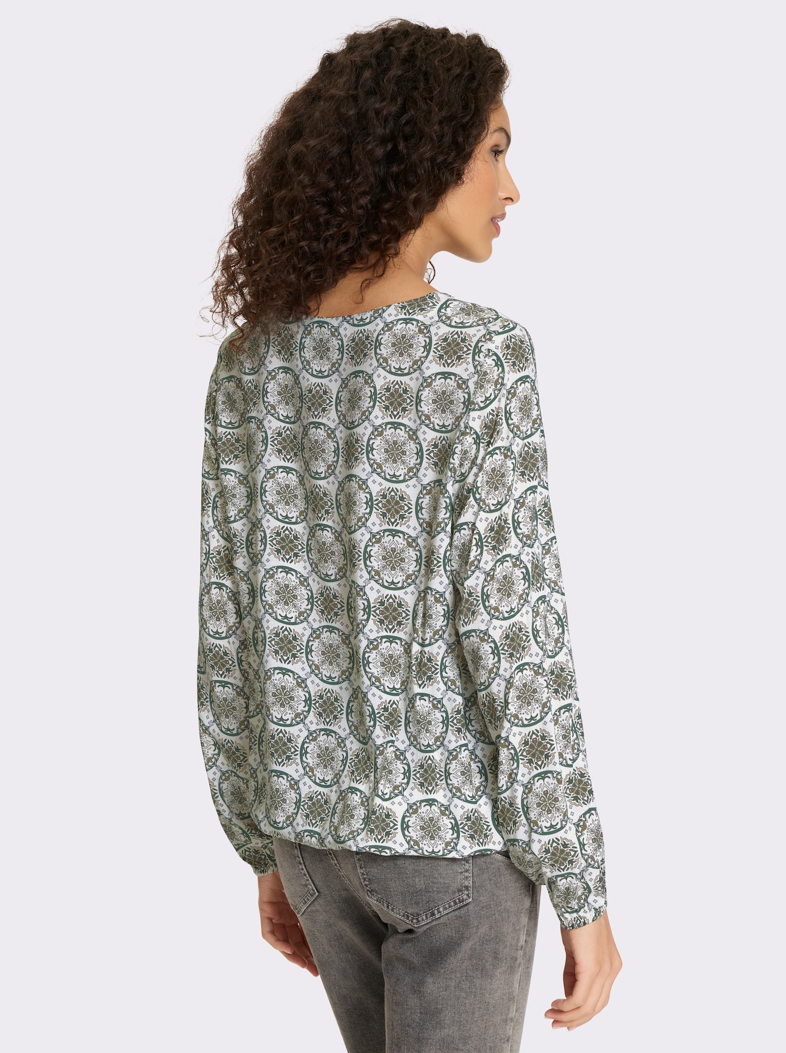 heine Druckbluse mit Faltenpartie - khaki-sand-bedruckt