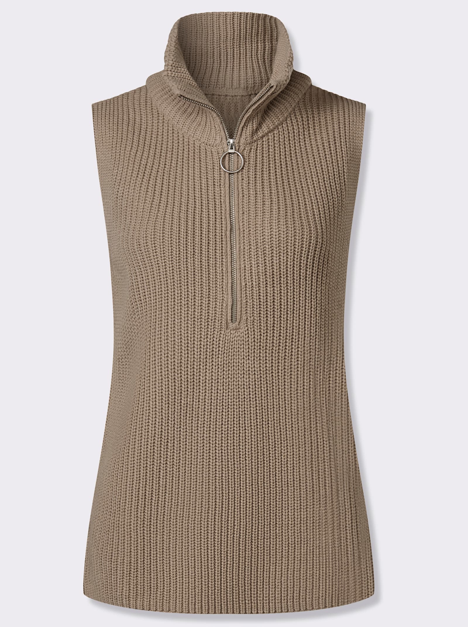 Svetr bez rukávů s patentovým úpletem - sezamová