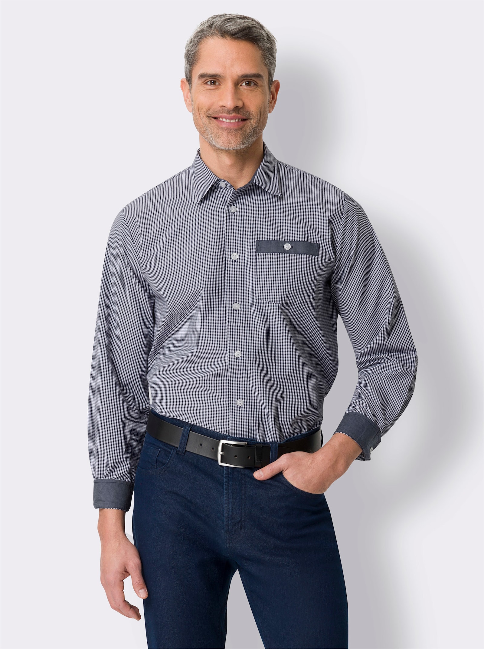 Rutig skjorta - marin-vit, rutig