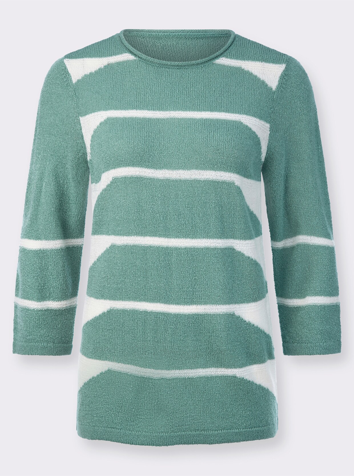 Pullover met ronde hals - salie/ecru gedessineerd