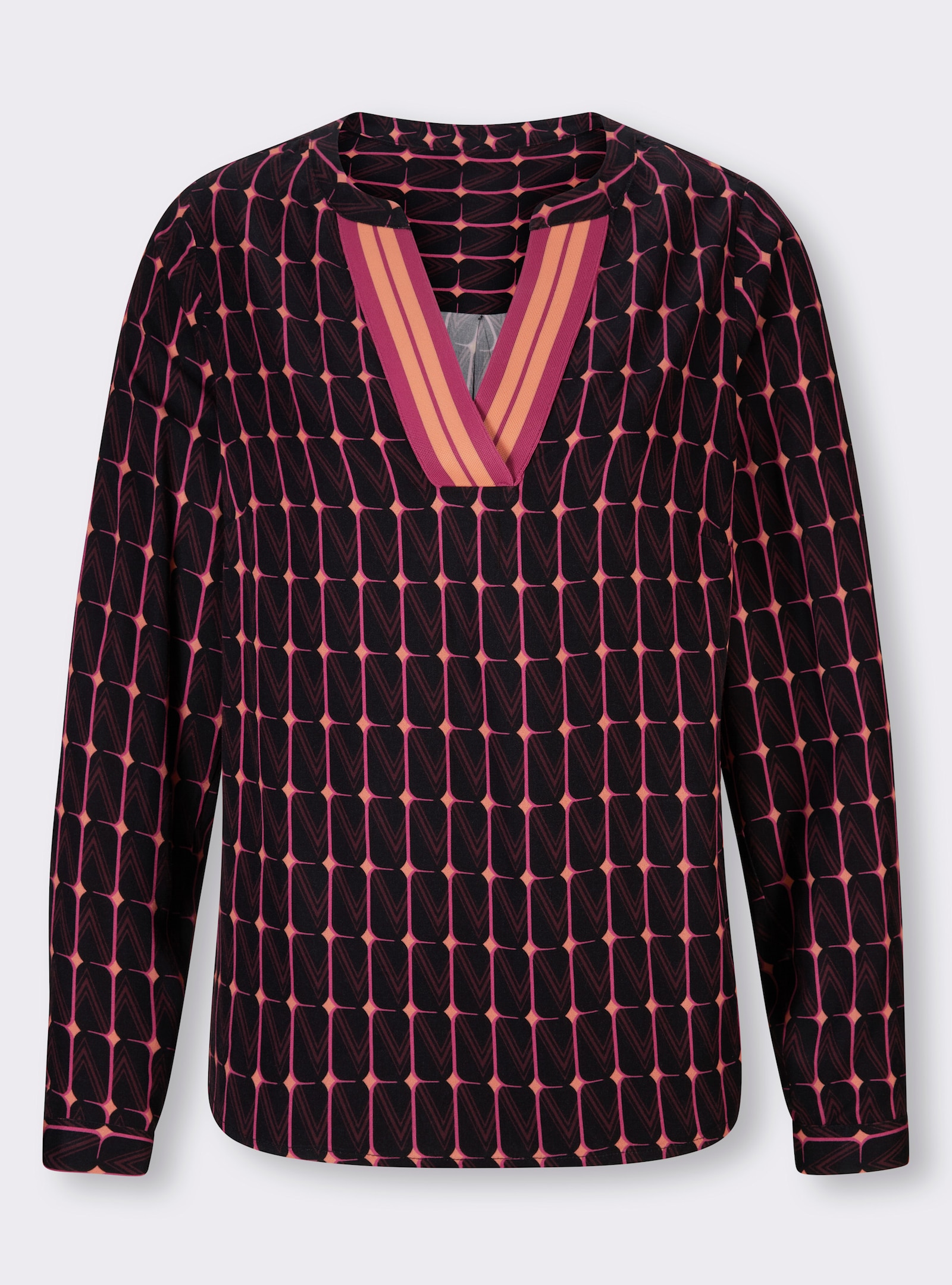heine Druckbluse mit V-Ausschnitt - schwarz-magenta-bedruckt