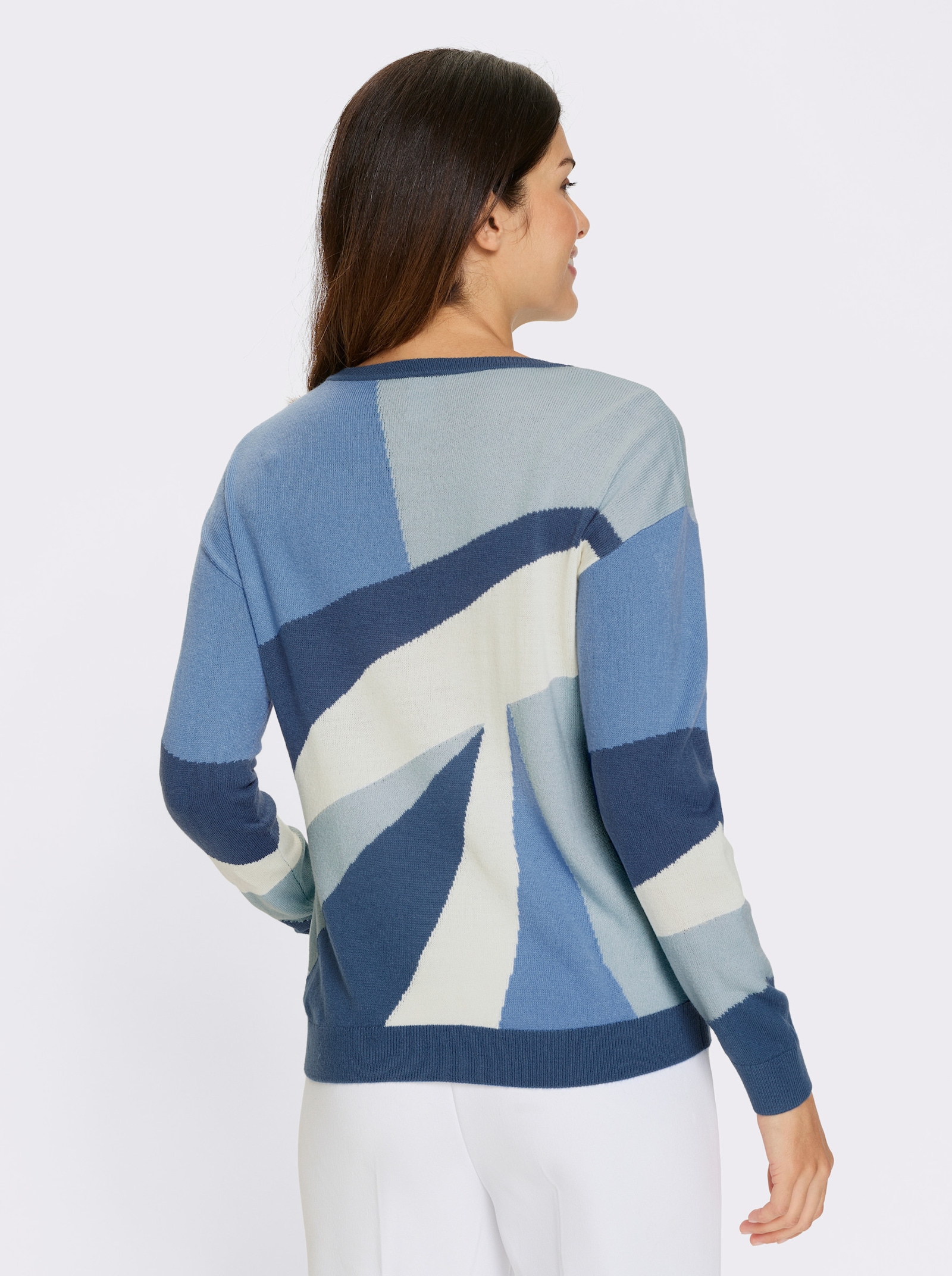 Langarm-Pullover mit Jacquard-Muster - hellblau-jeansblau-gemustert
