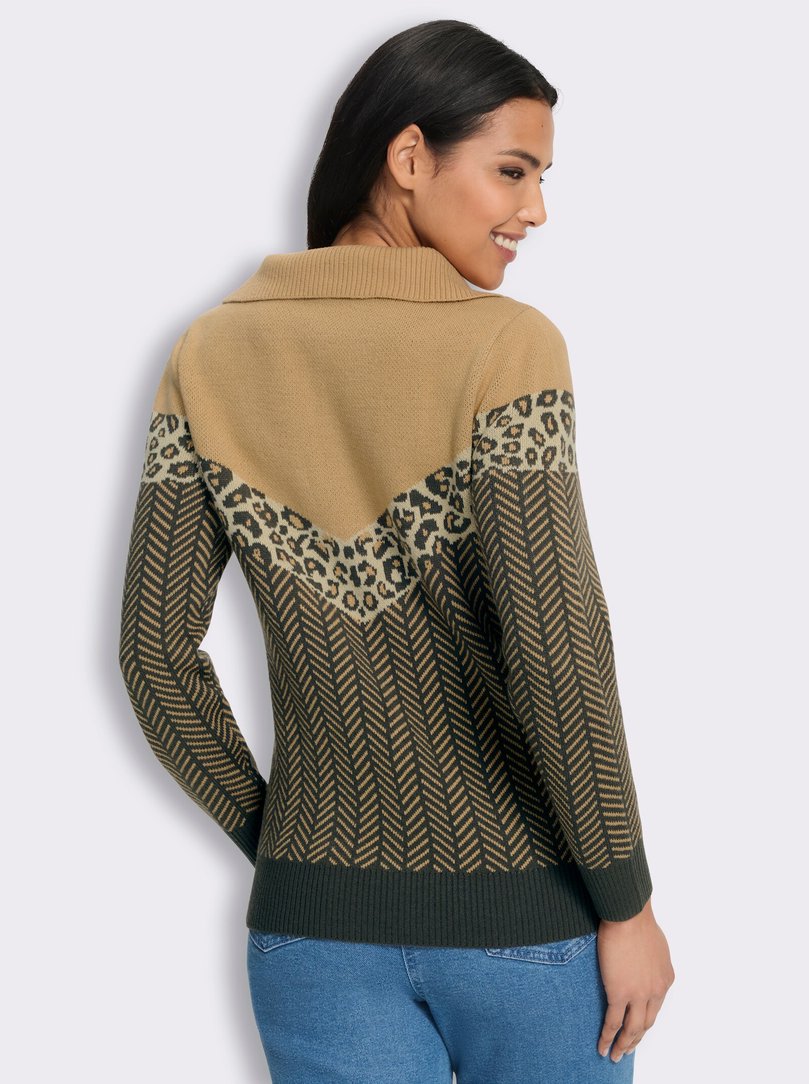 Troyer mit Kontrasten - camel-graphit-gemustert