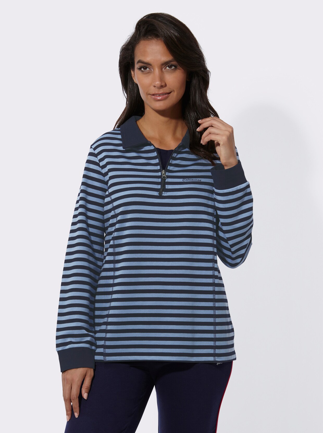Catamaran Sports Sweatshirt - marine + marine/bleu gestreept
