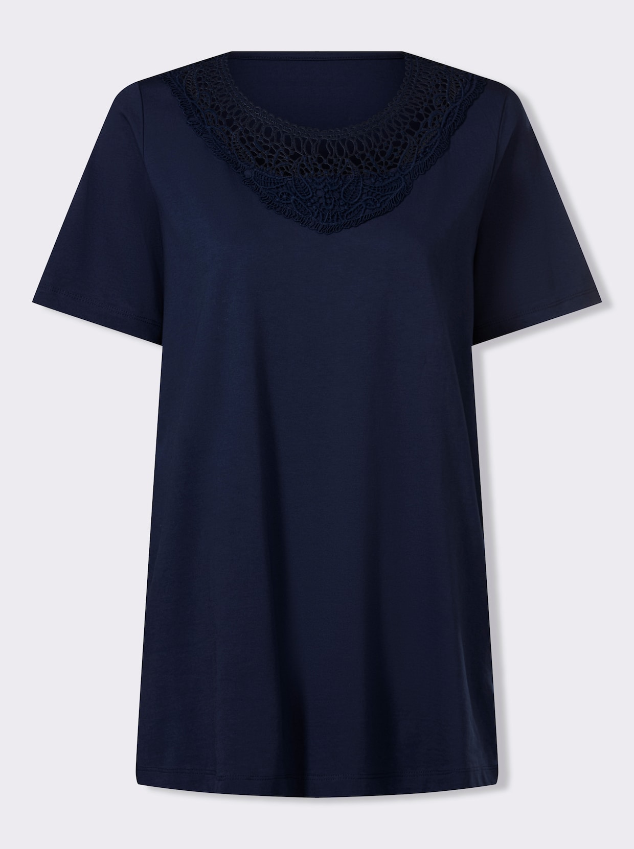 Longshirt mit Spitzeneinsatz - marine
