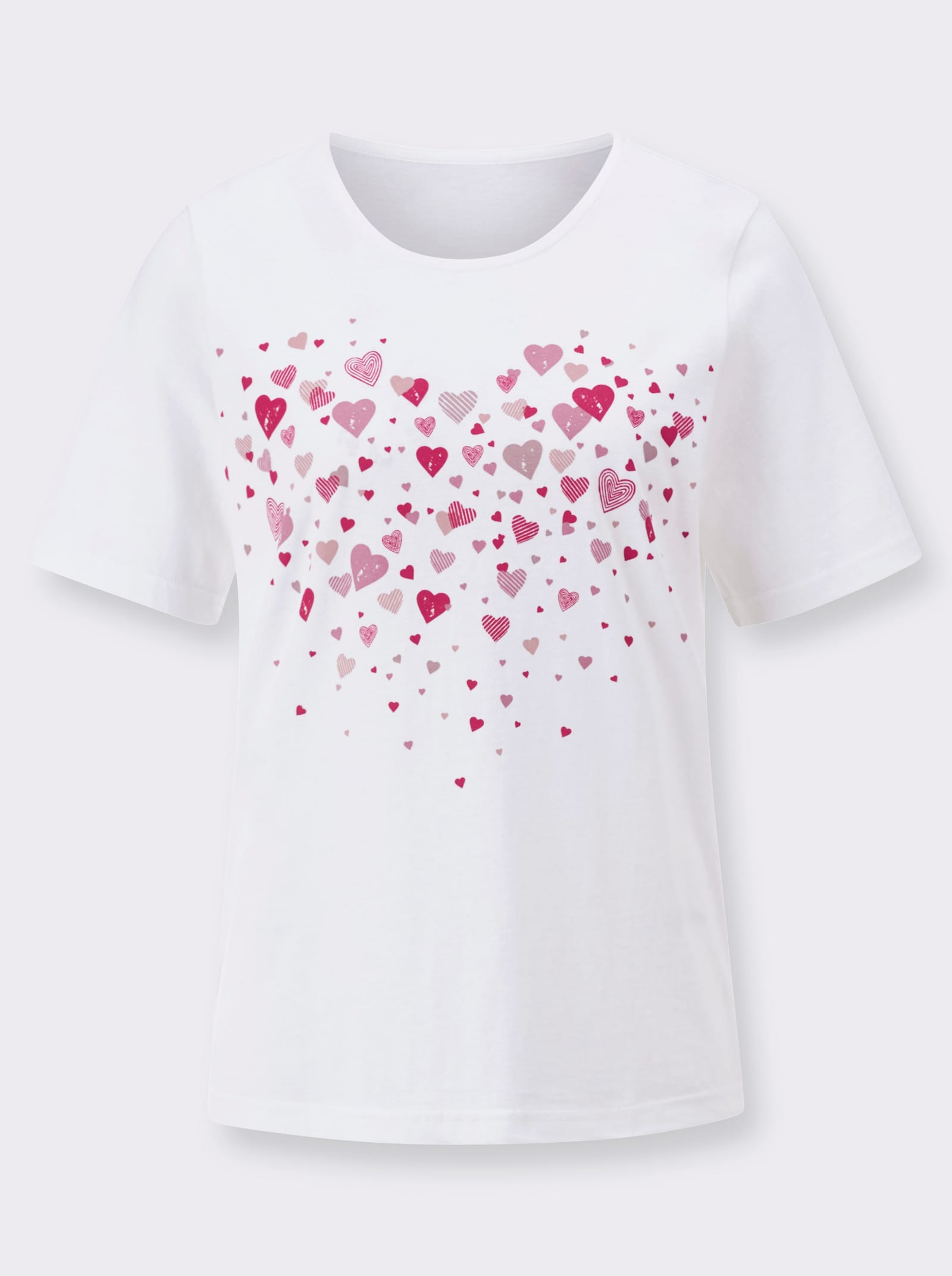 Kurzarmshirt mit Herz-Druck - weiss-pink