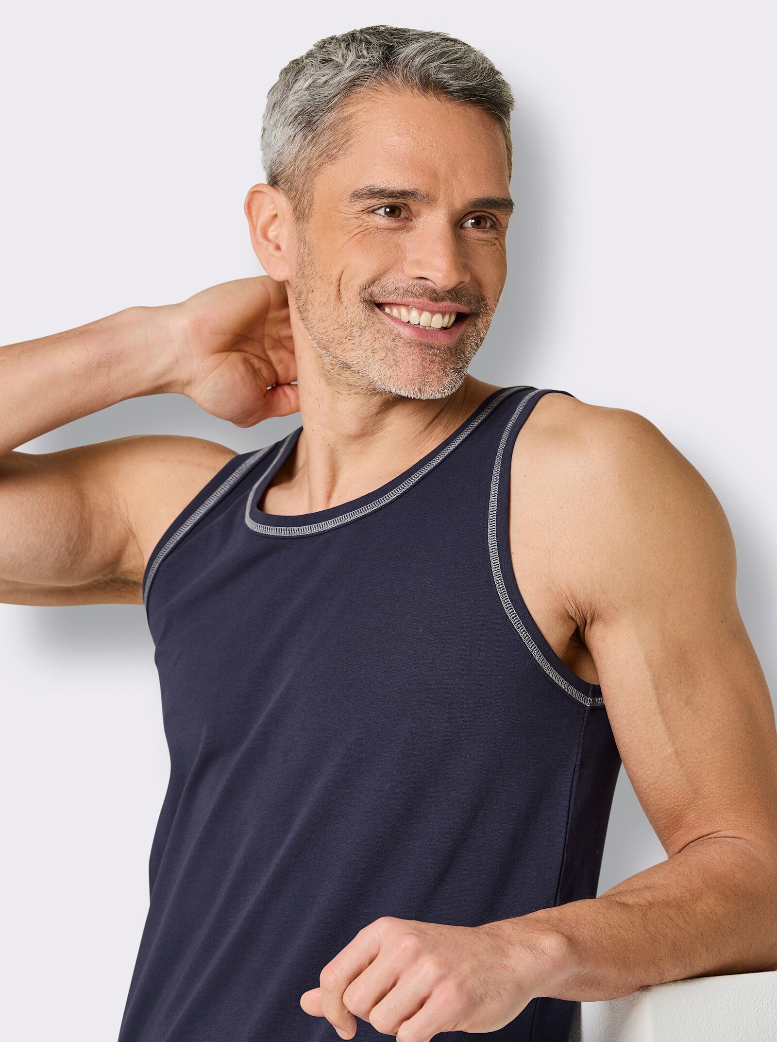 wäschepur men Unterhemd - marine + anthrazit-meliert