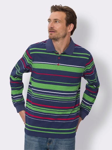 Poloshirt met lange mouwen - marine/appel gestreept