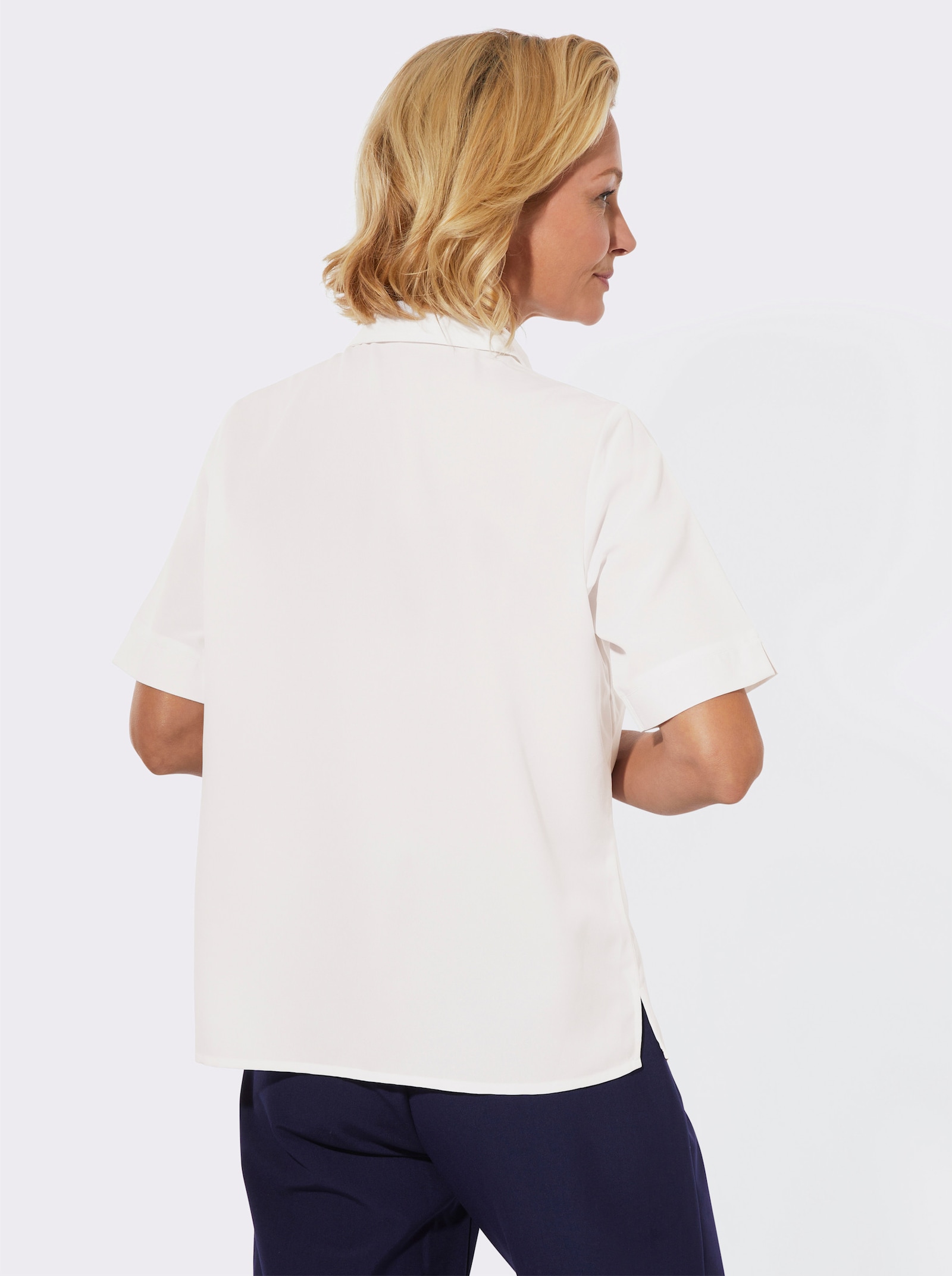 Blouse met korte mouw en sierbiezen - wit