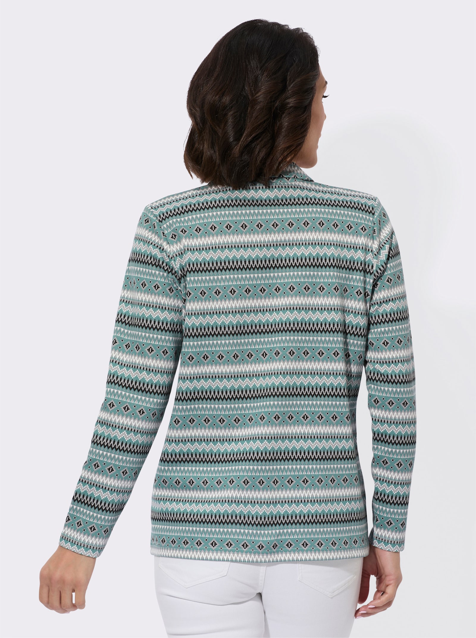 Langarmshirt mit Hemdkragen - jade-steingrau-bedruckt