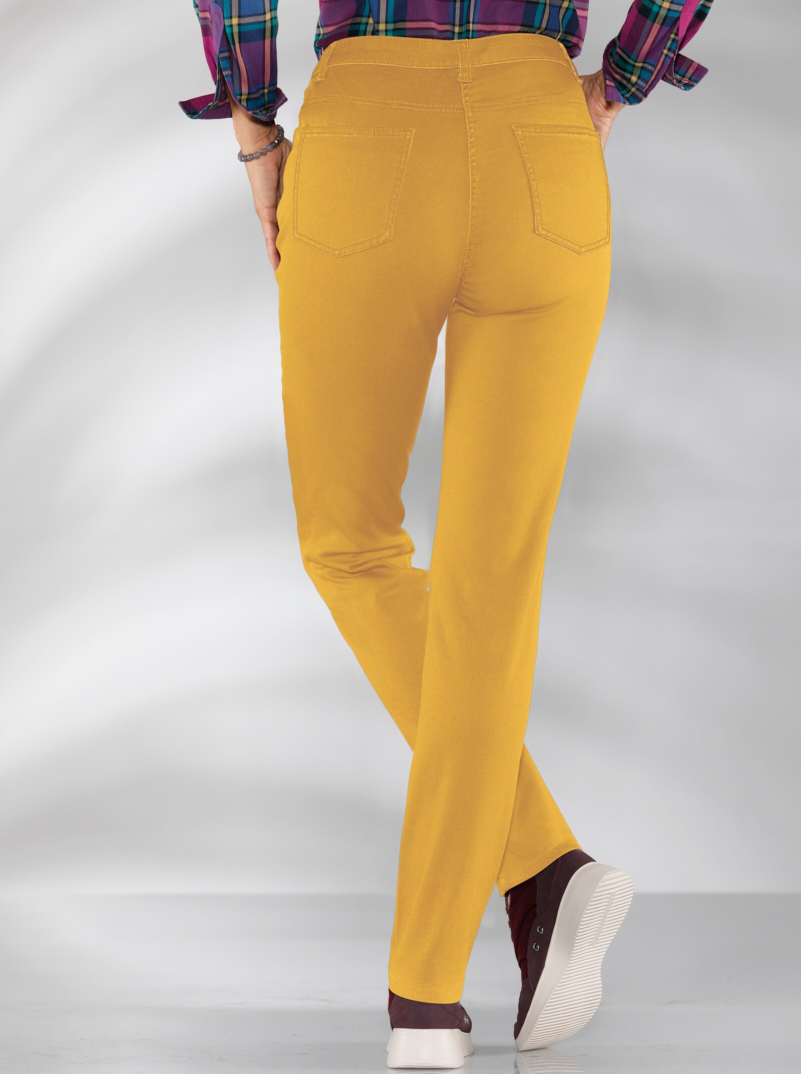 Strečové kalhoty s úzkou šířkou nohavic - mosazná