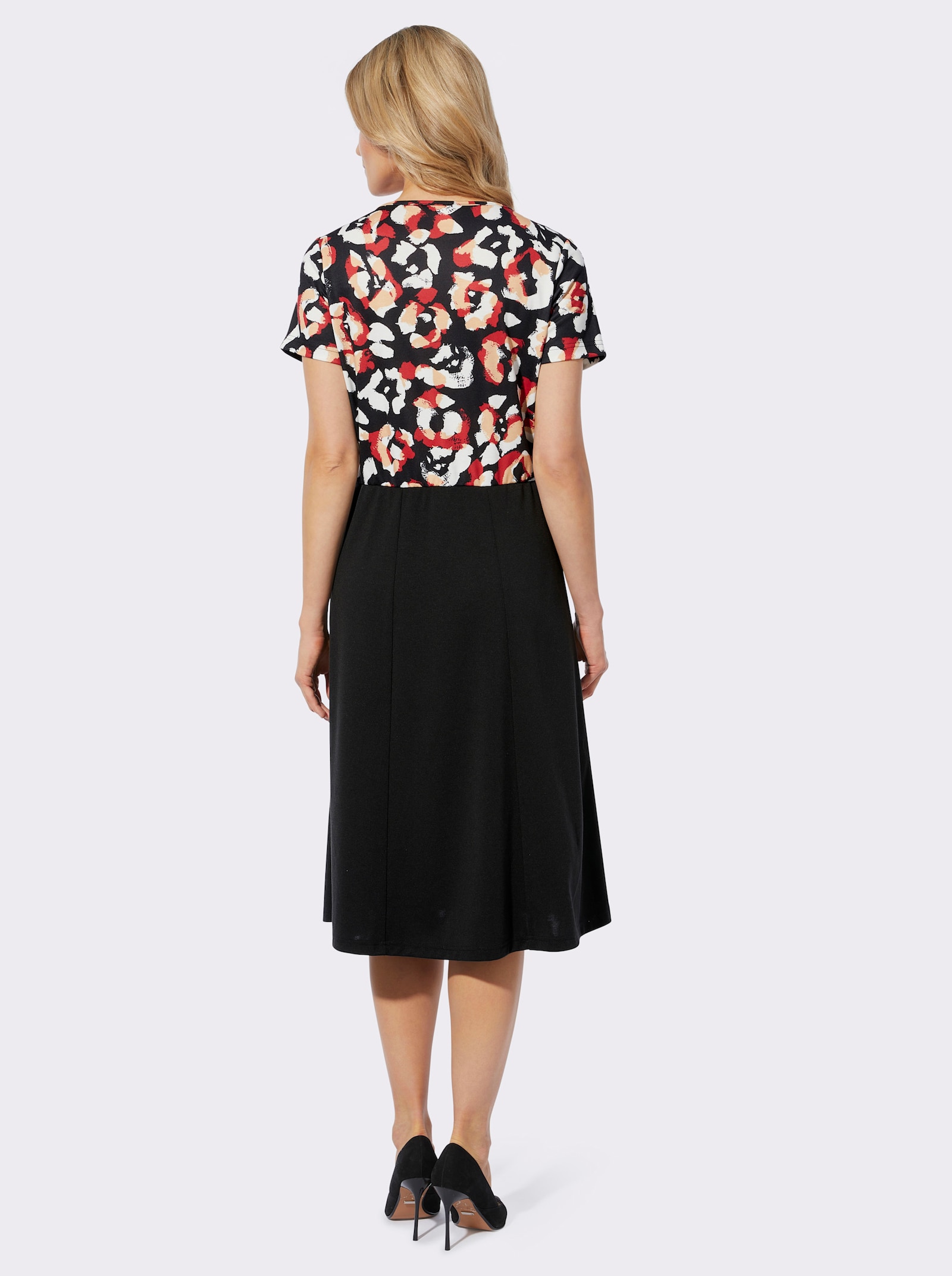 Jerseykleid in Interlock-Qualität - schwarz-rot-bedruckt