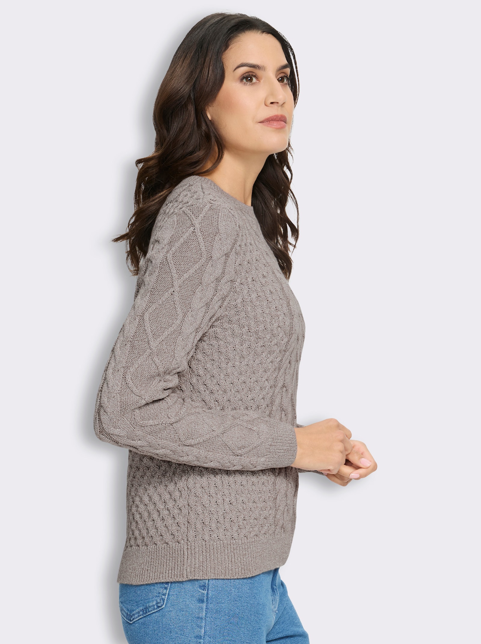  Strickpullover im Mustermix - taupe-meliert