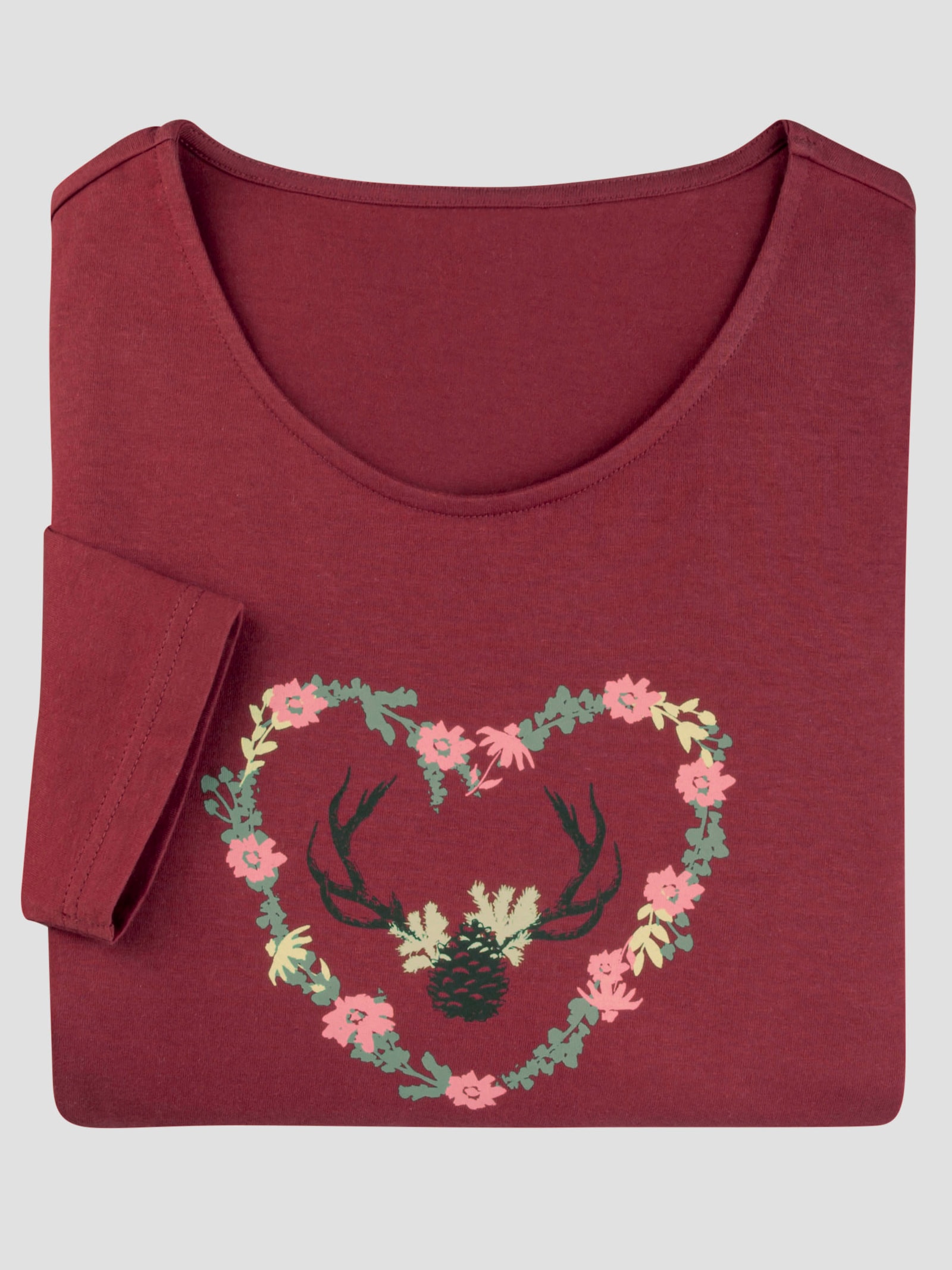 3/4-Arm-Shirt mit platziertem Druck - dunkelrot-flamingo