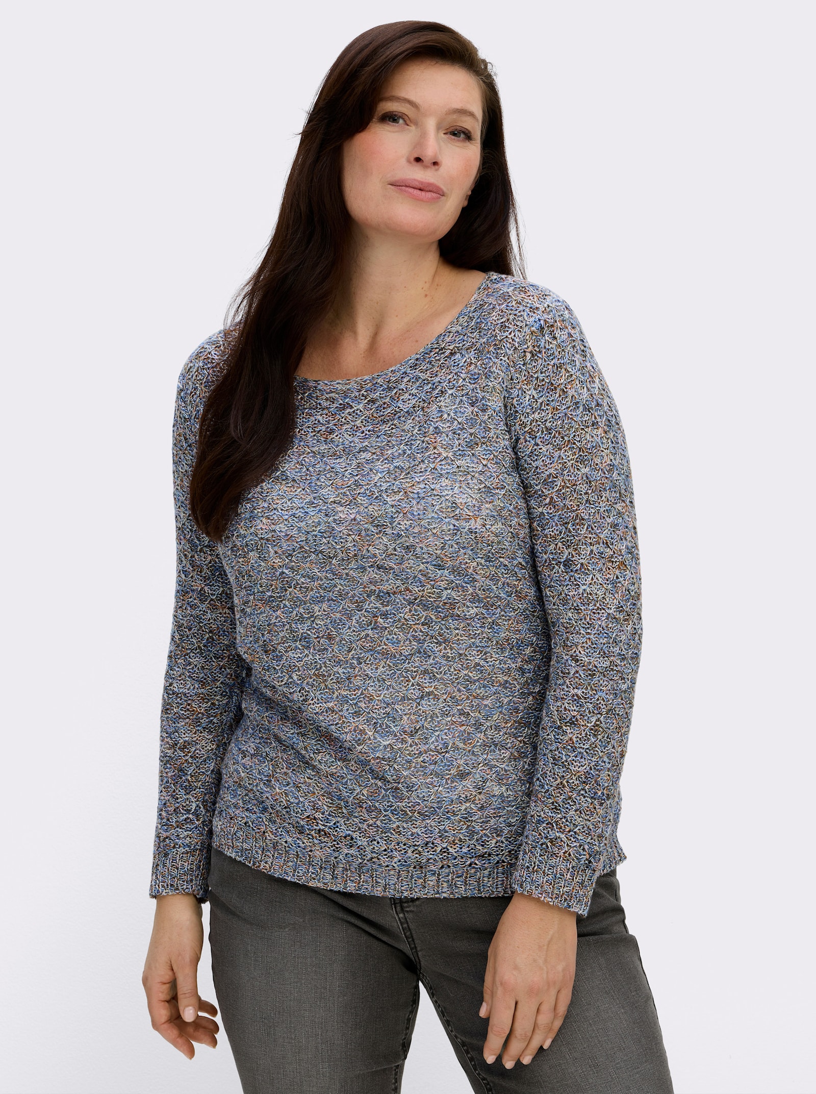 Rundhalspullover mit Multicolor-Garn - jeansblau-gemustert