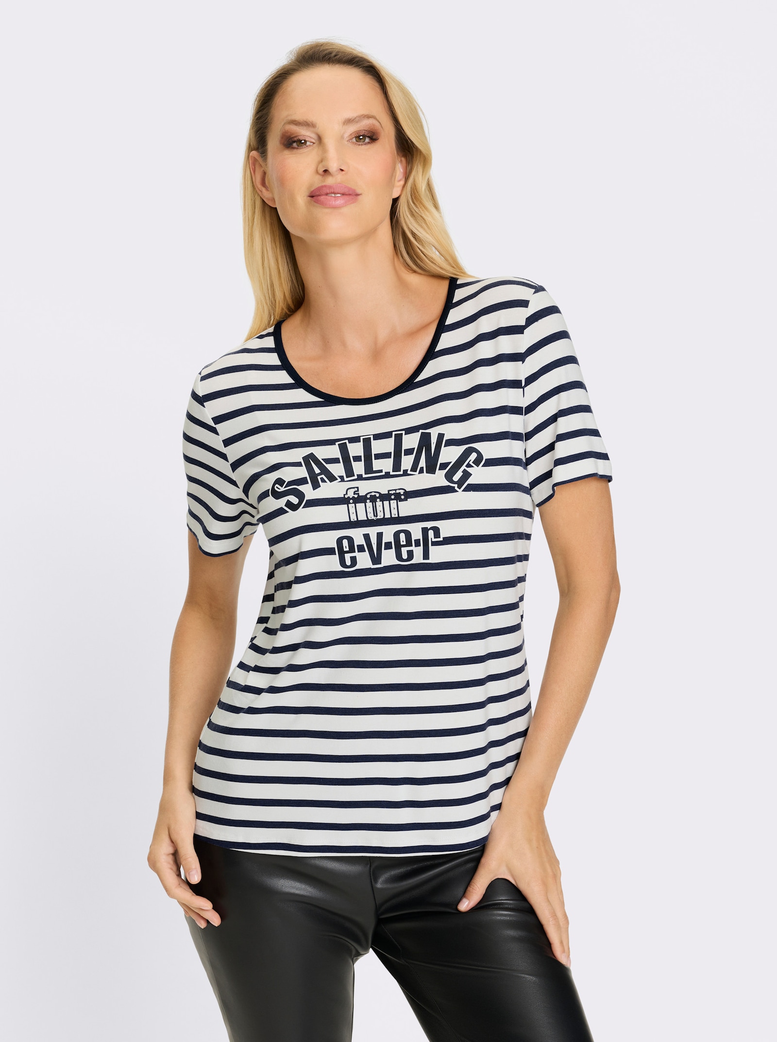 heine T-shirt rayé avec effets brillants - blanc-marine à rayures fines