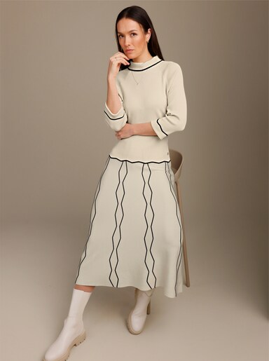 CREATION L PREMIUM Rollkragenpullover mit gewellte Abschlüssen - champagner-schwarz