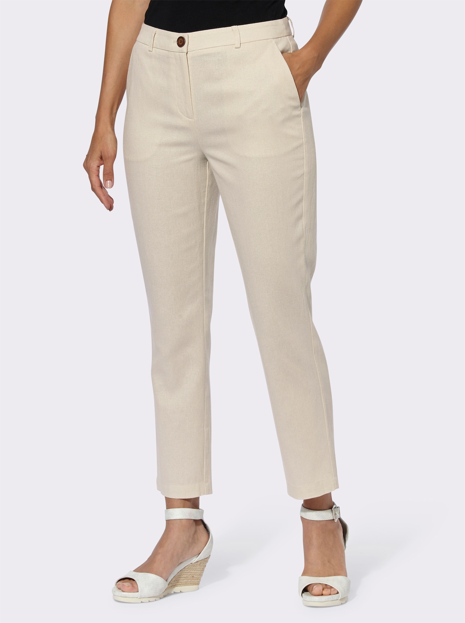 Leinenhose mit Jacquard-Muster - sand