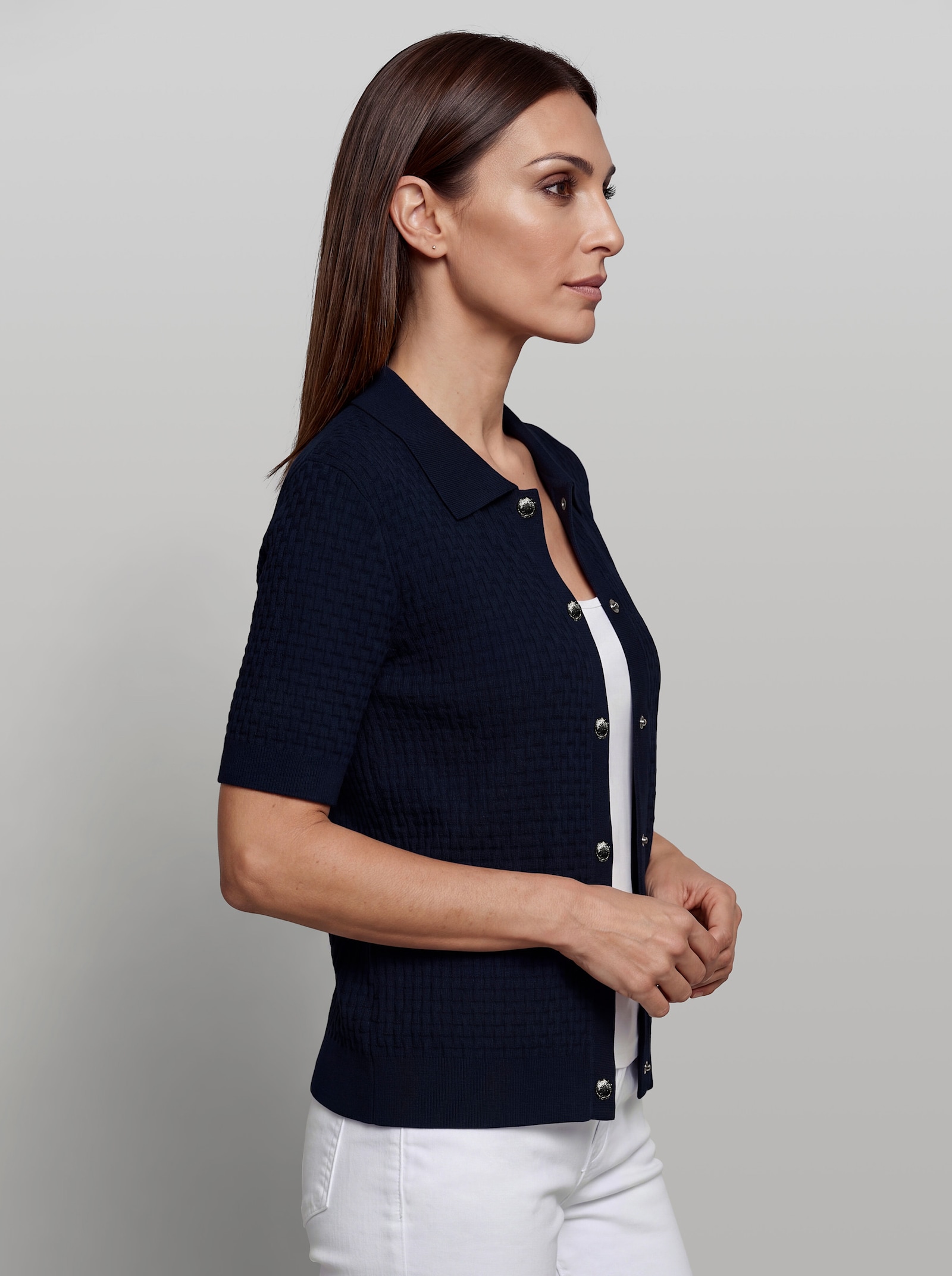 heine Strickjacke mit Polokragen - marine