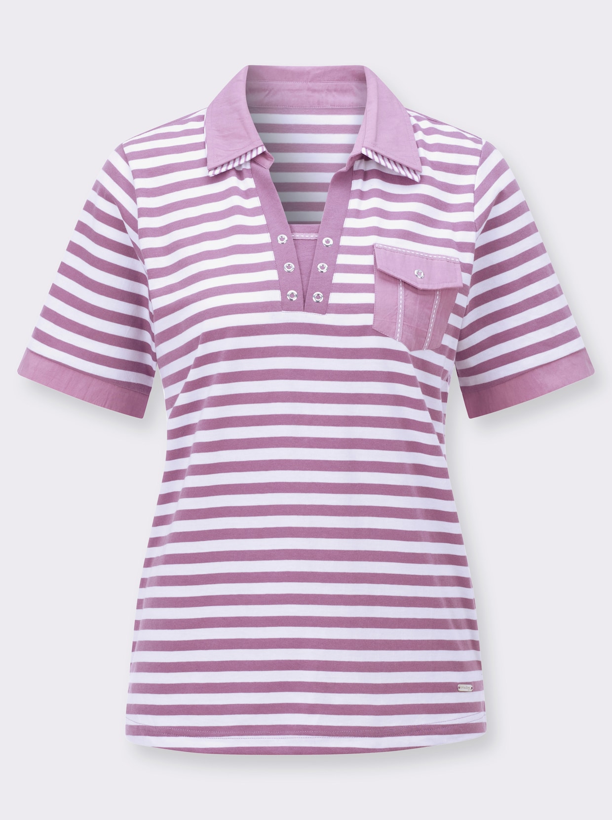 Poloshirt - orchidee-weiß-geringelt