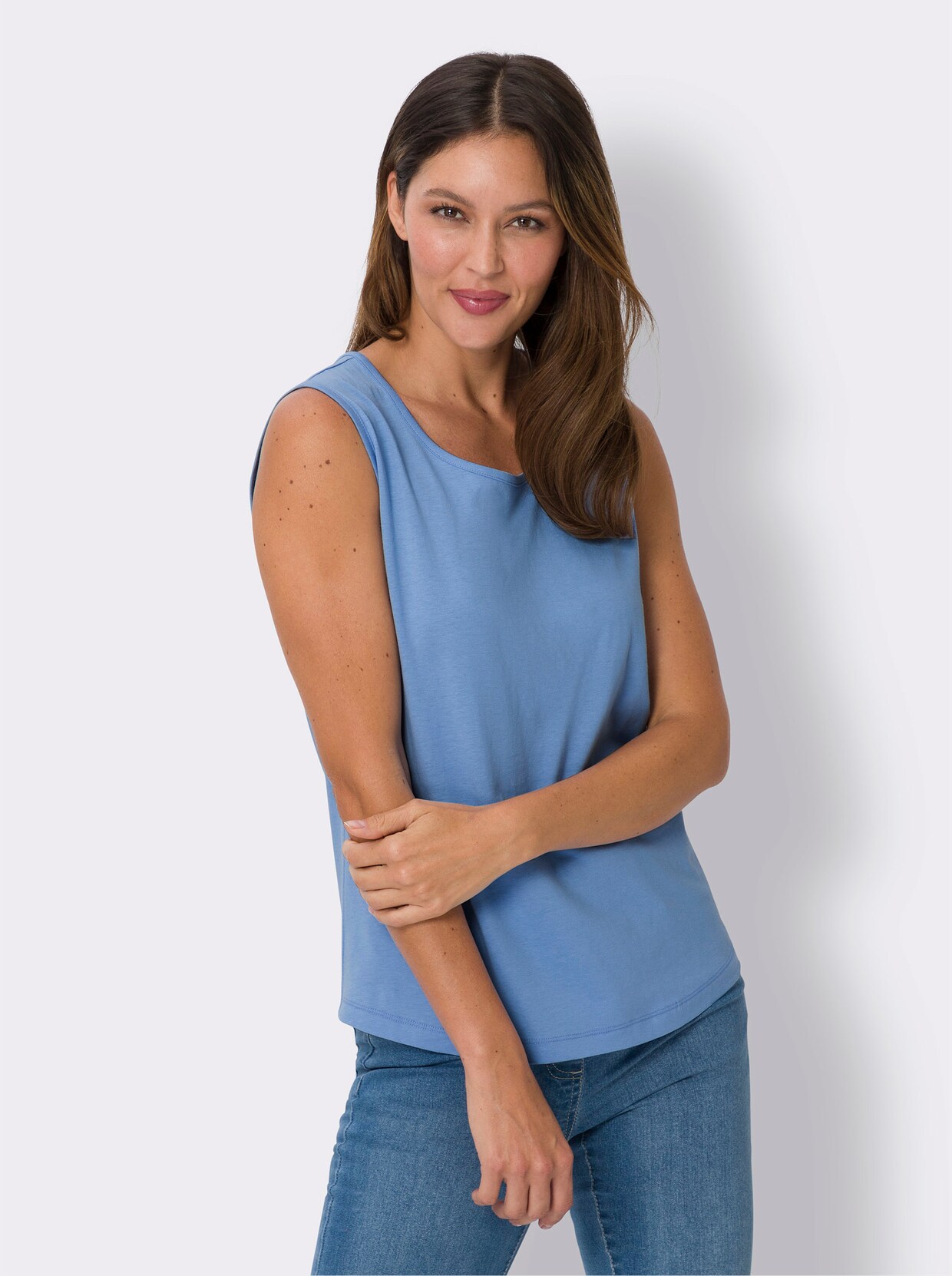 Shirttops - himmelblau + himmelblau-weiss-bedruckt