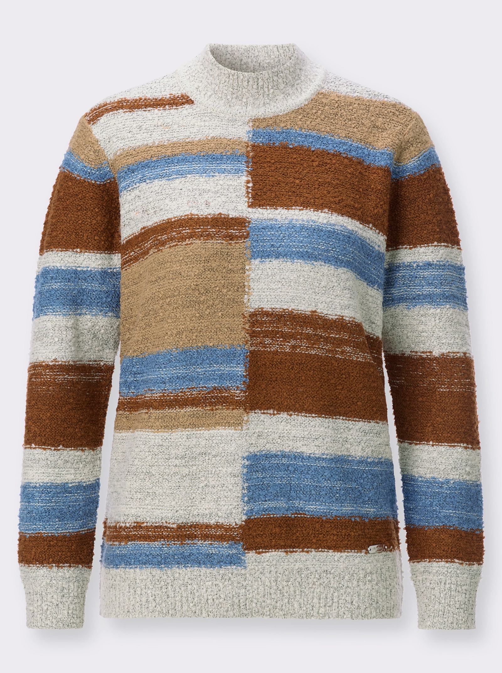 Stehkragenpullover mit Intarsienmuster - champagner-cognac-gemustert