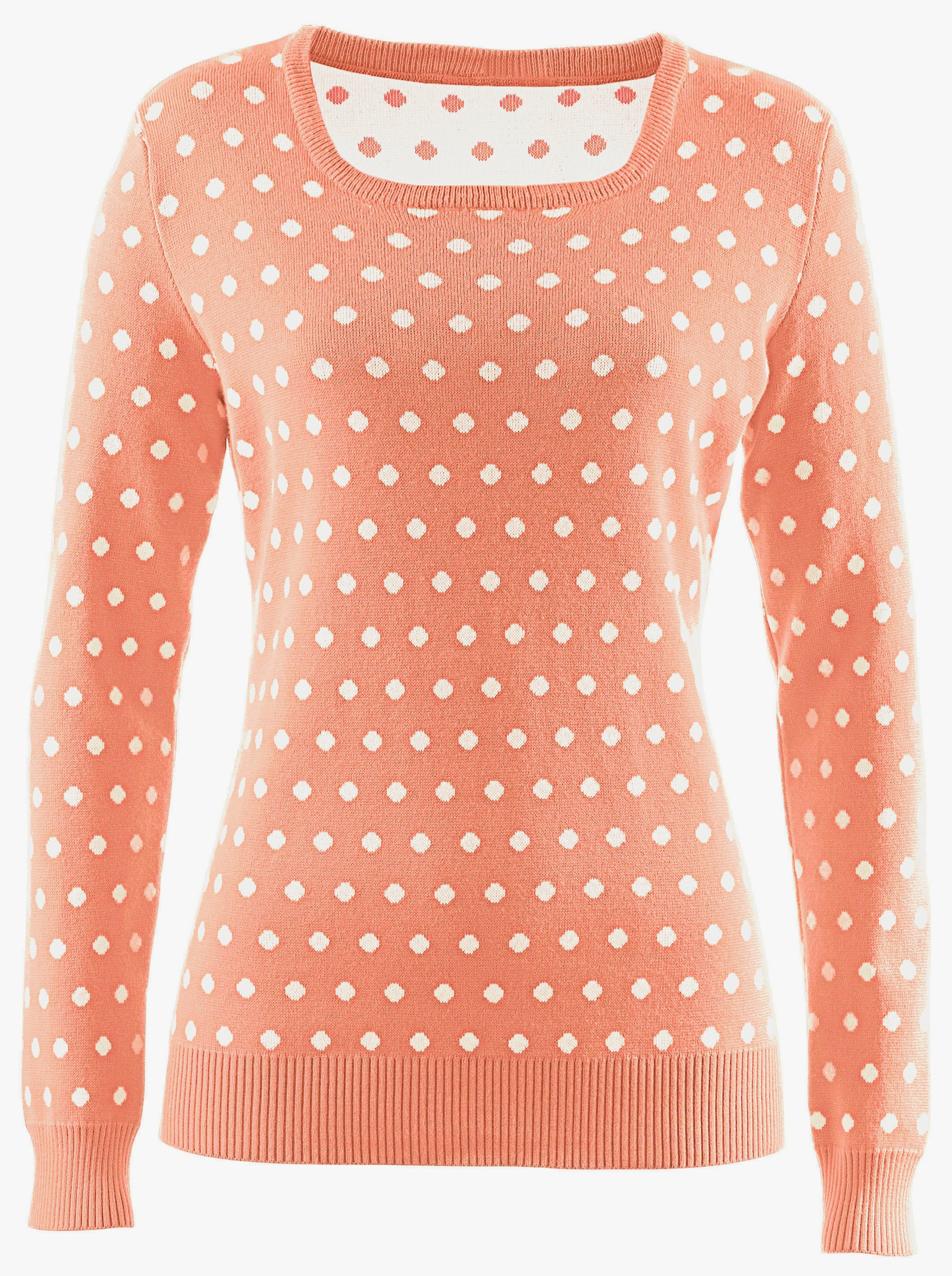 Strickpullover im Tupfen-Dessin - apricot-weiß-getupft