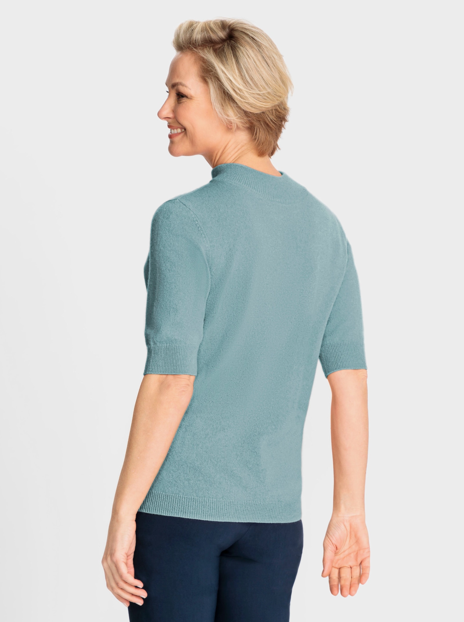 Stehkragenpullover aus reinem Kaschmir - aqua-meliert