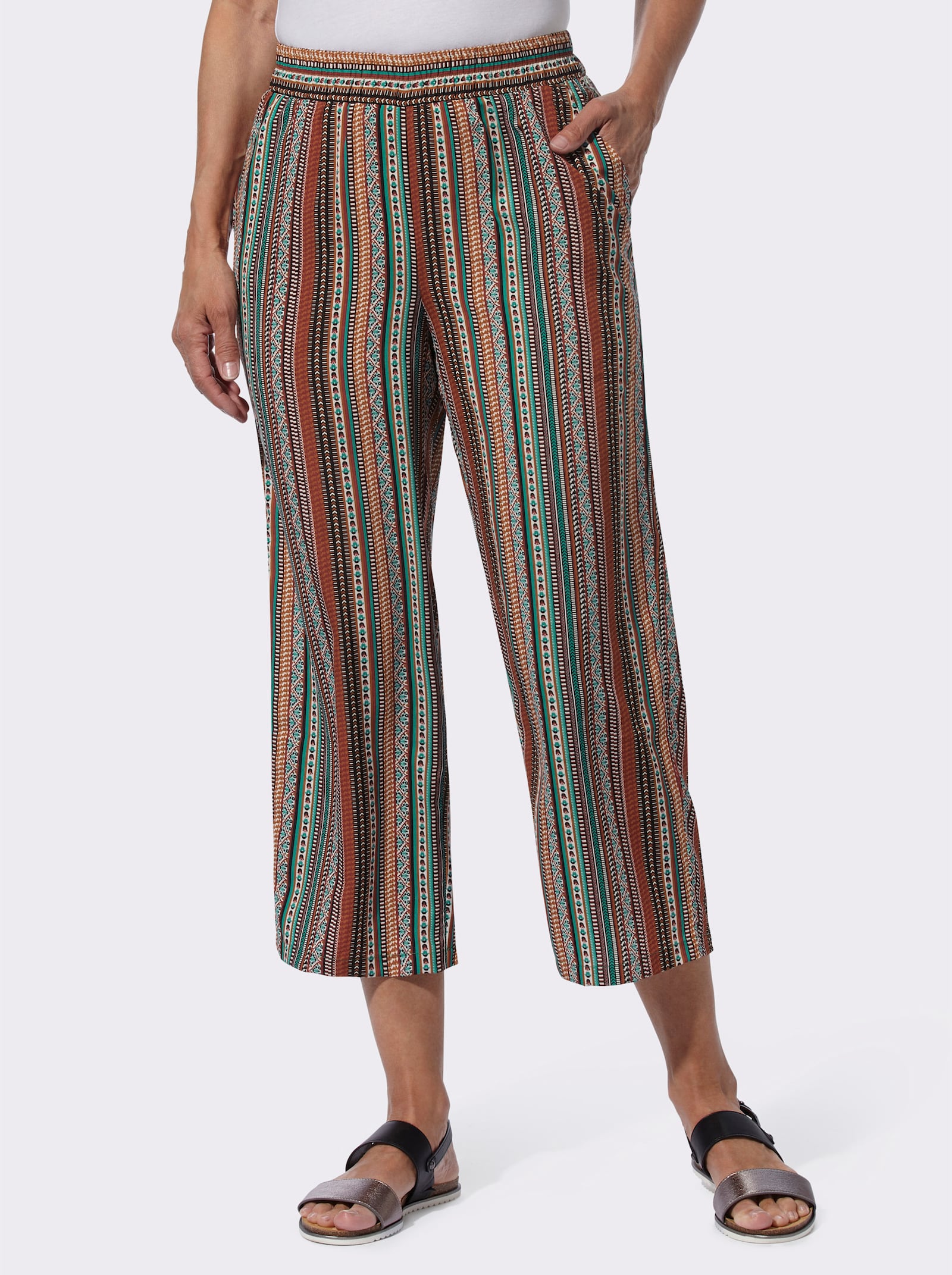 Culotte mit zwei Taschen - dunkelrot-smaragd-gestreift + smaragd