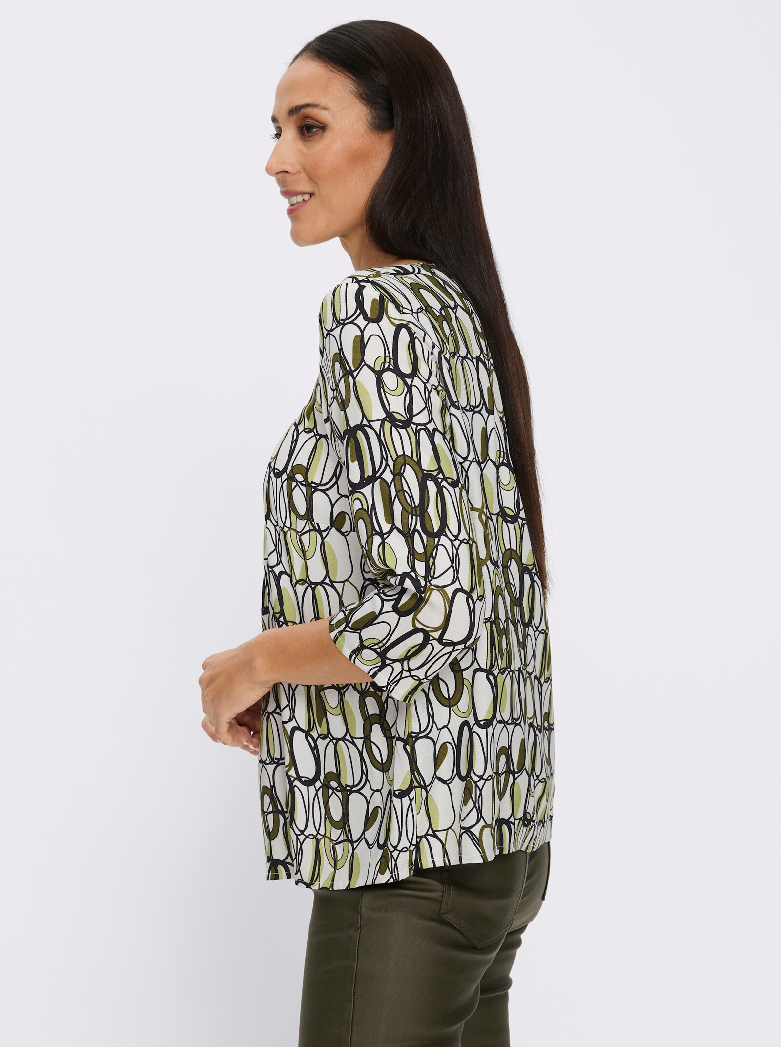 heine Druckbluse mit 3/4-Arm - schwarz-ecru-bedruckt