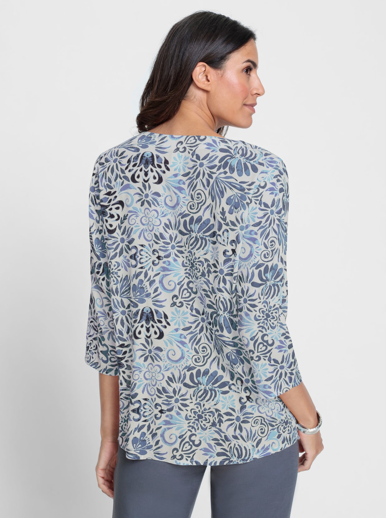 Blouse met print - donkerblauw/duivenblauw bedrukt