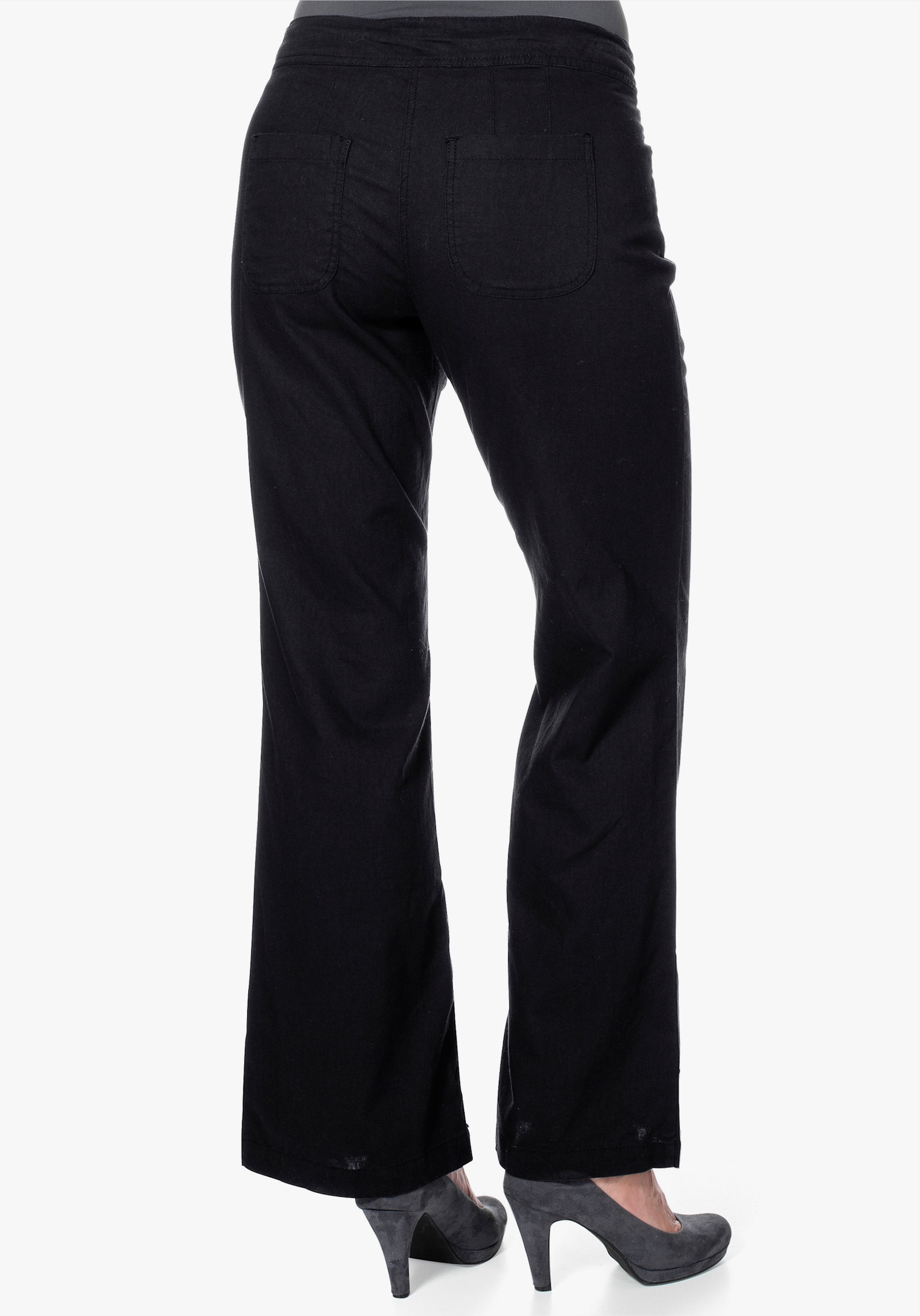 sheego Bootcut broek met linnen - zwart