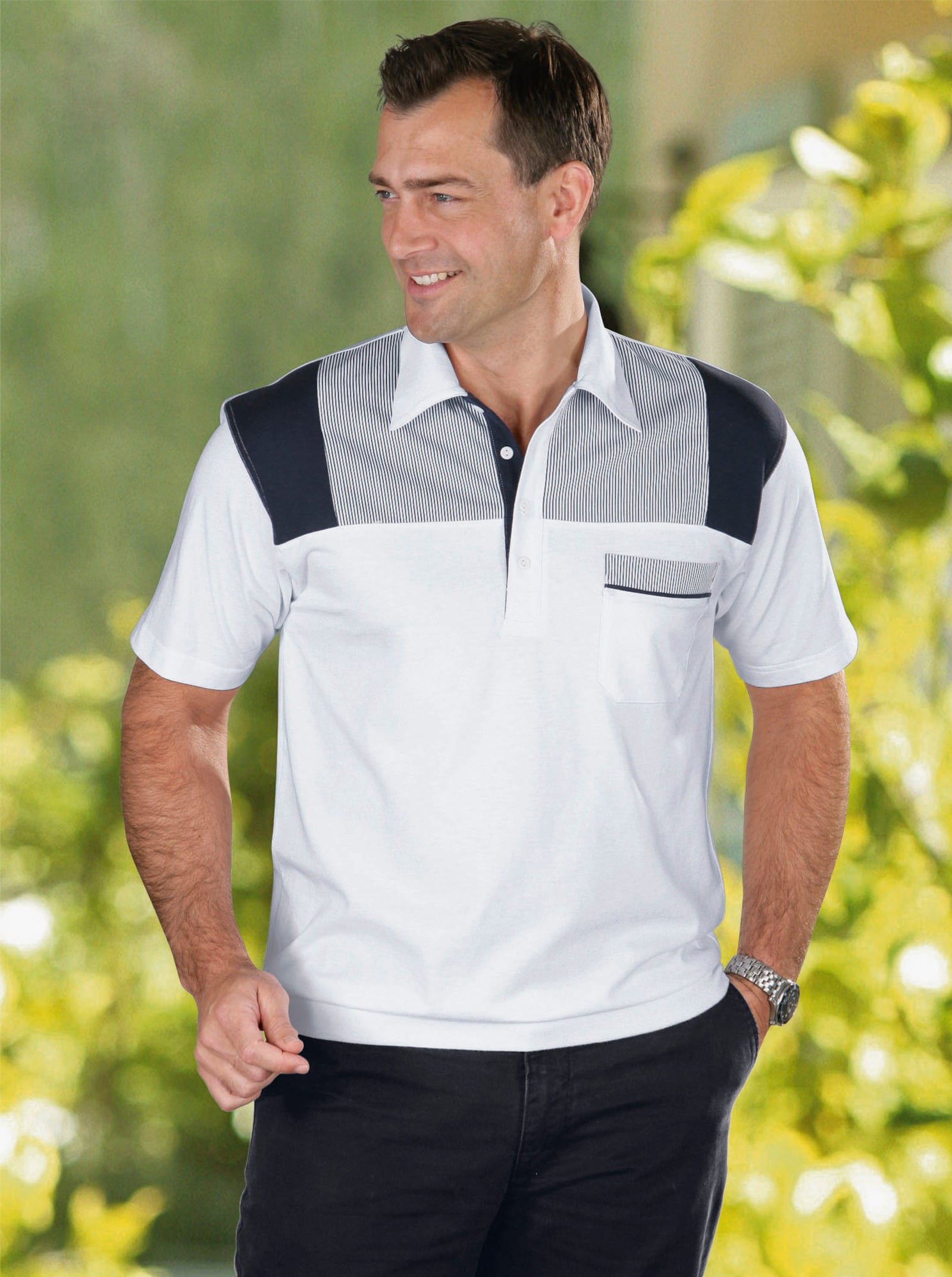 Polokošile - bílá-námořnická modrá