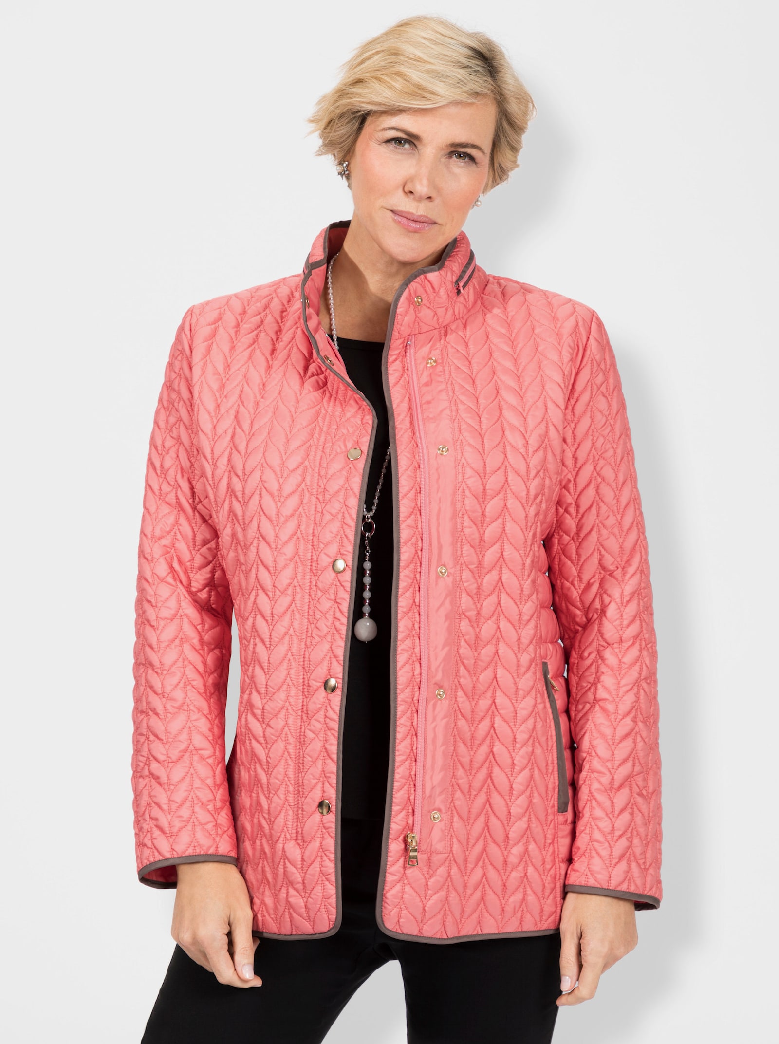 Steppjacke mit Kontrast-Paspeln - flamingo