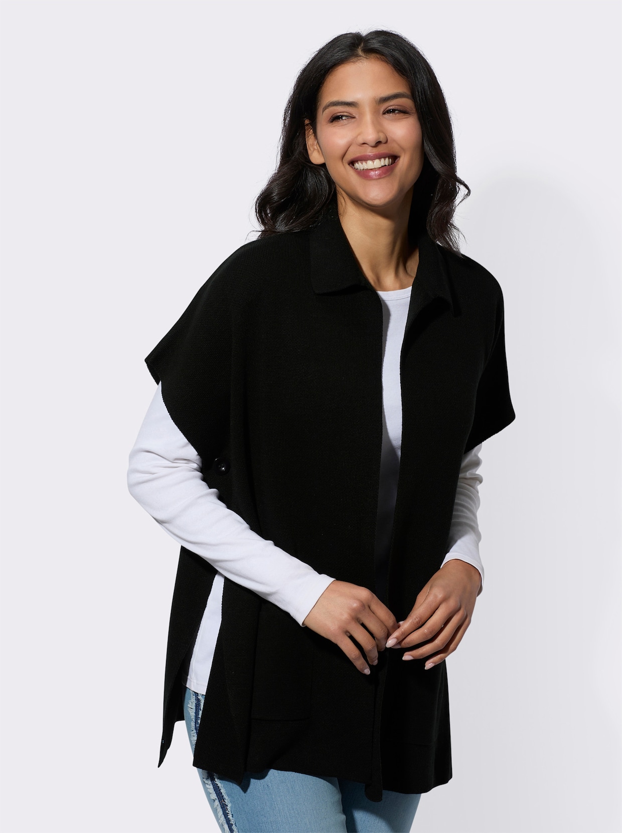 Gebreide poncho - zwart