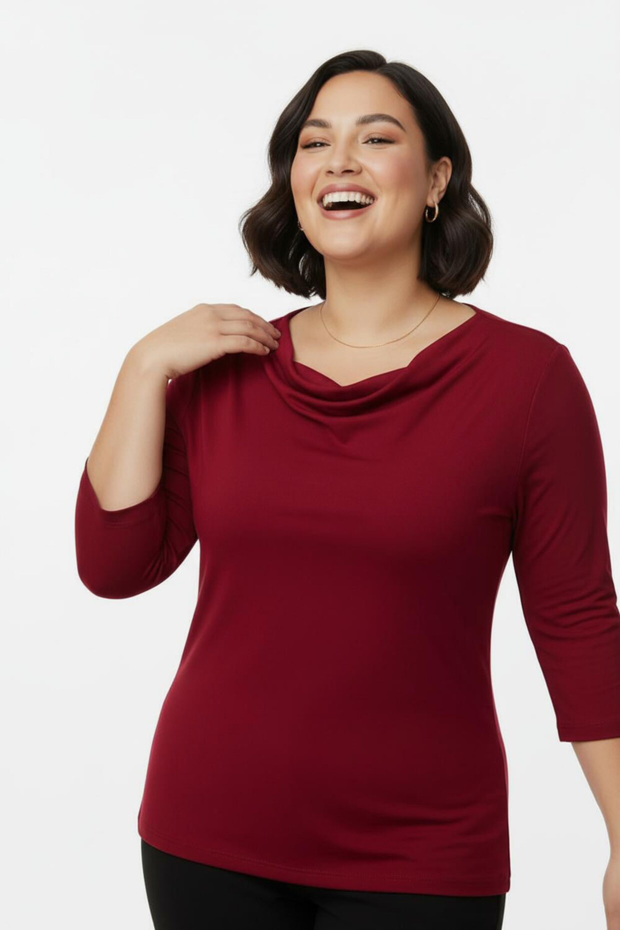 Wasserfallshirt mit 3/4-langen Ärmeln - rot