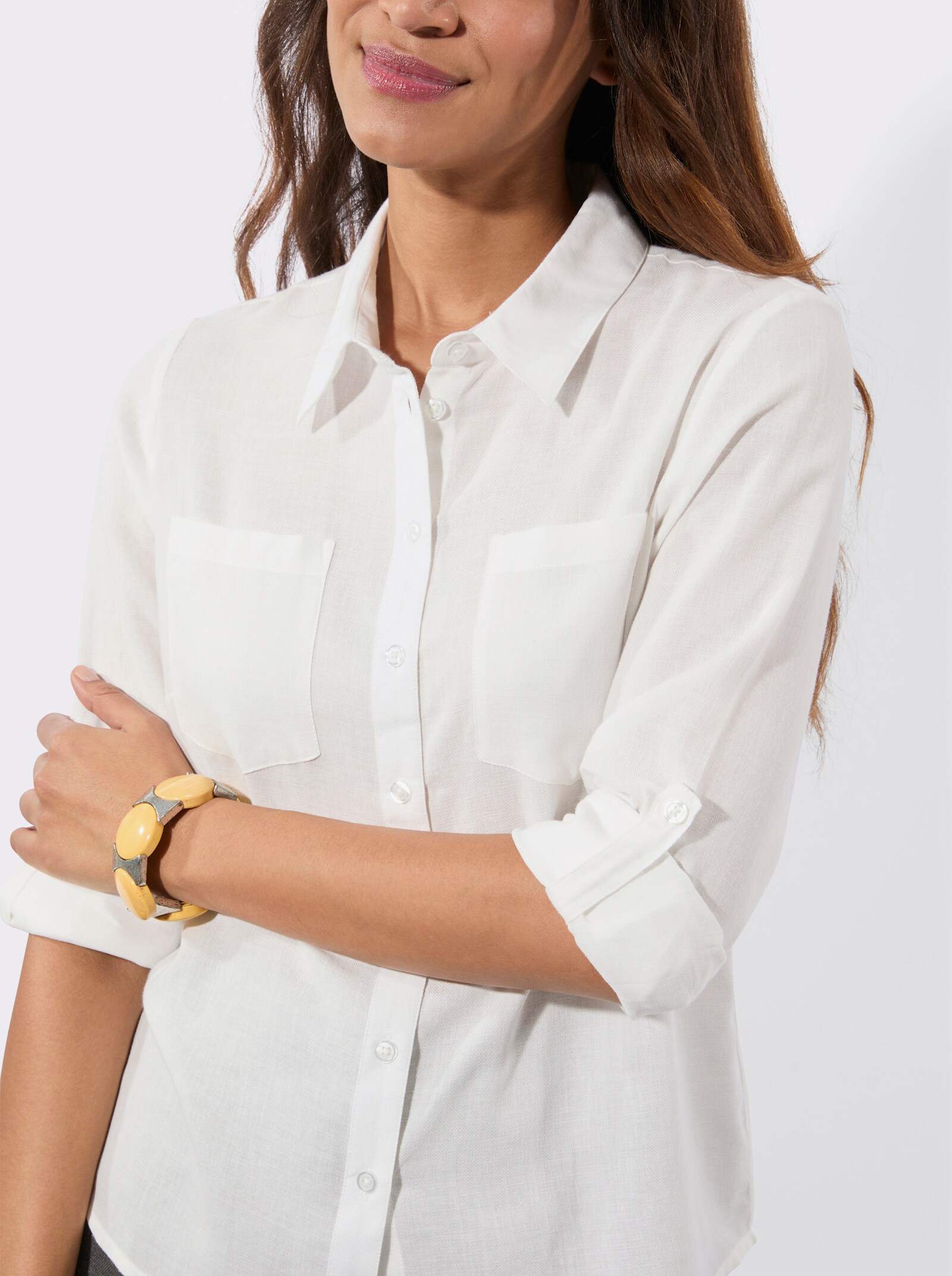 Flanellbluse mit Karomuster-Details - ecru